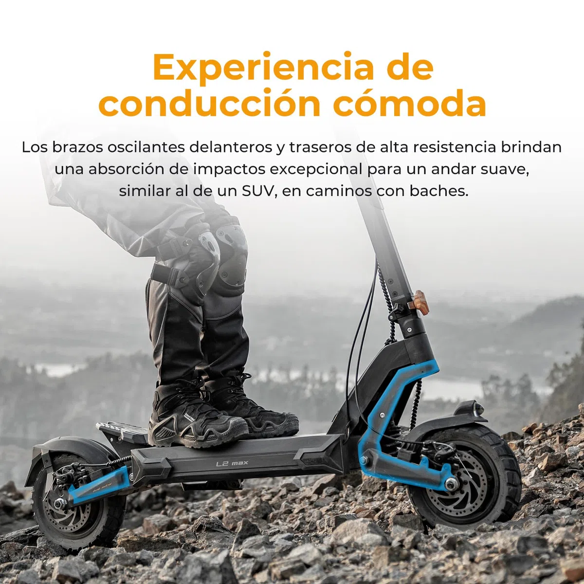 Patinete Eléctrico, Ausom L2 MAX Doble Motor, Autonomía 90KM, Ruedas 10x3.0 Todoterreno, Plegable Scooter Electrico