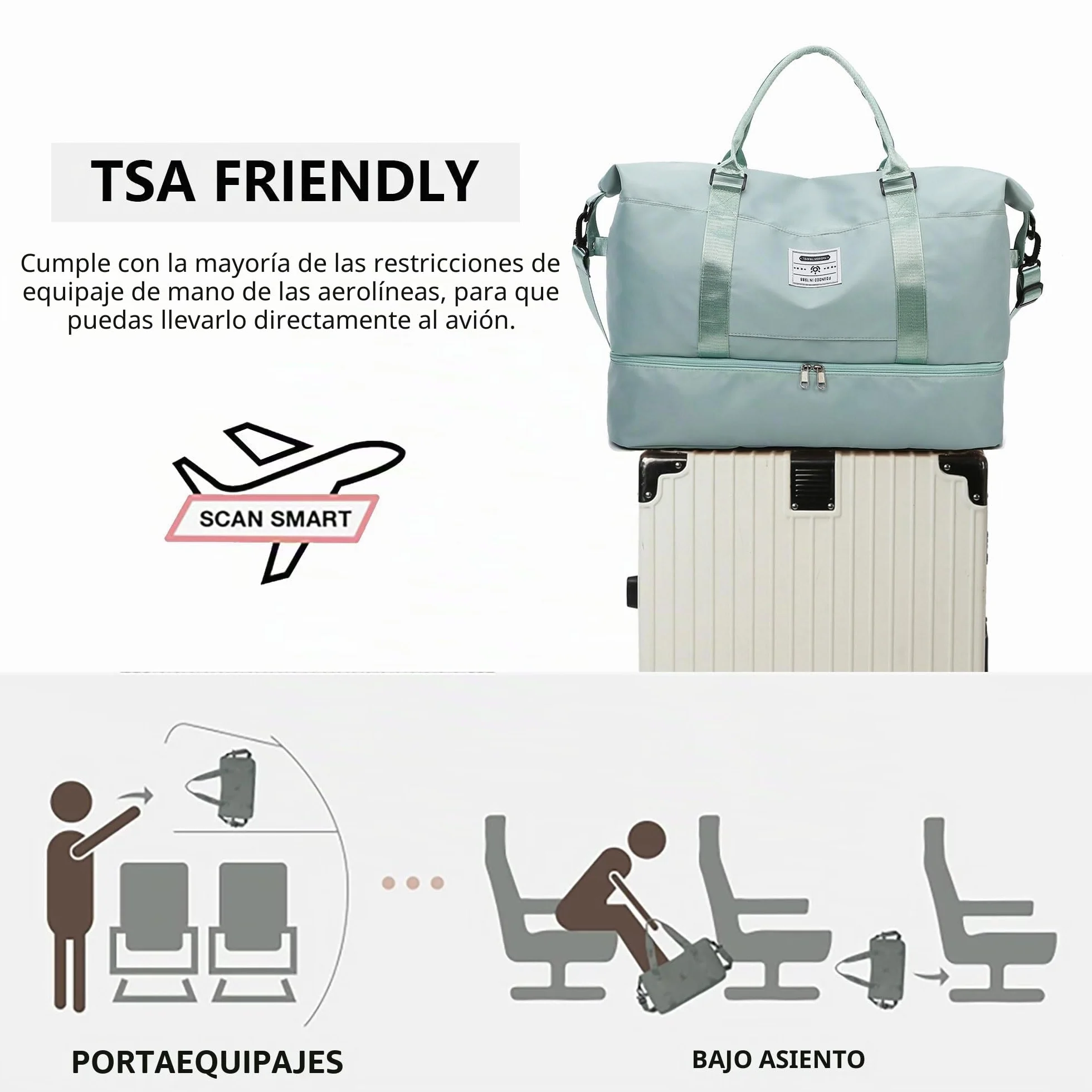 Bolsas de Viaje Bolsas de Deporte Bolsa de Gimnasio Impermeable Bolsa de Mano Equipaje Fin de Semana con Bolsa Húmeda y Zapatero para Hombre Mujer (Verde Claro)