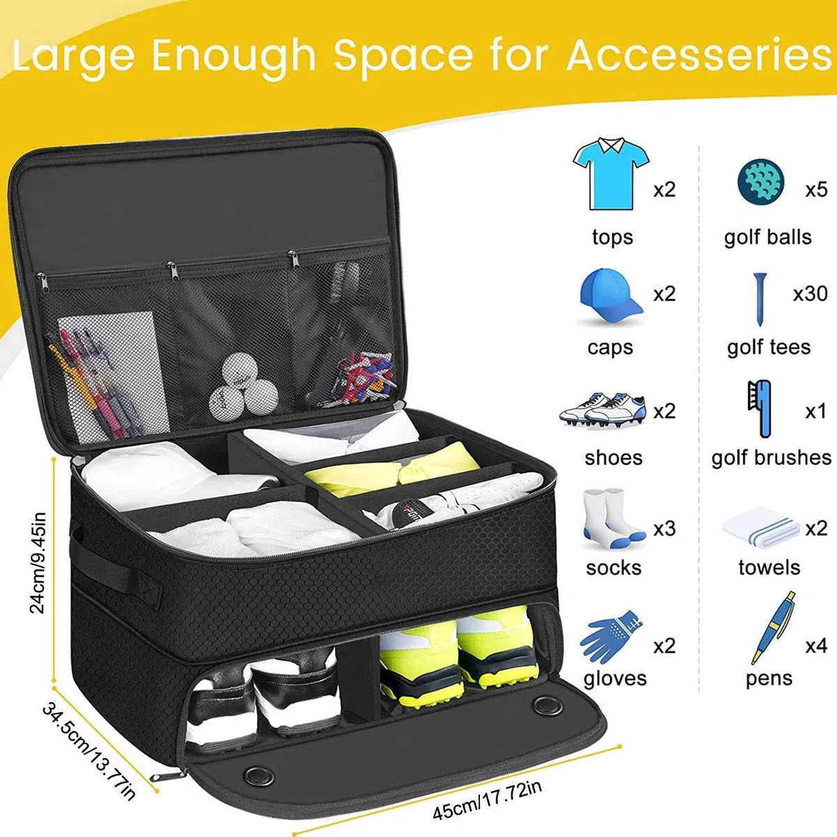 Organizador De Baúl De Golf, Caja De Almacenamiento De Golf, Organizador De Baúl De Golf, Casillero De Golf Impermeable Para Autocon Compartimento Ventilado Separado, Plegable Cuando No Esté En Uso