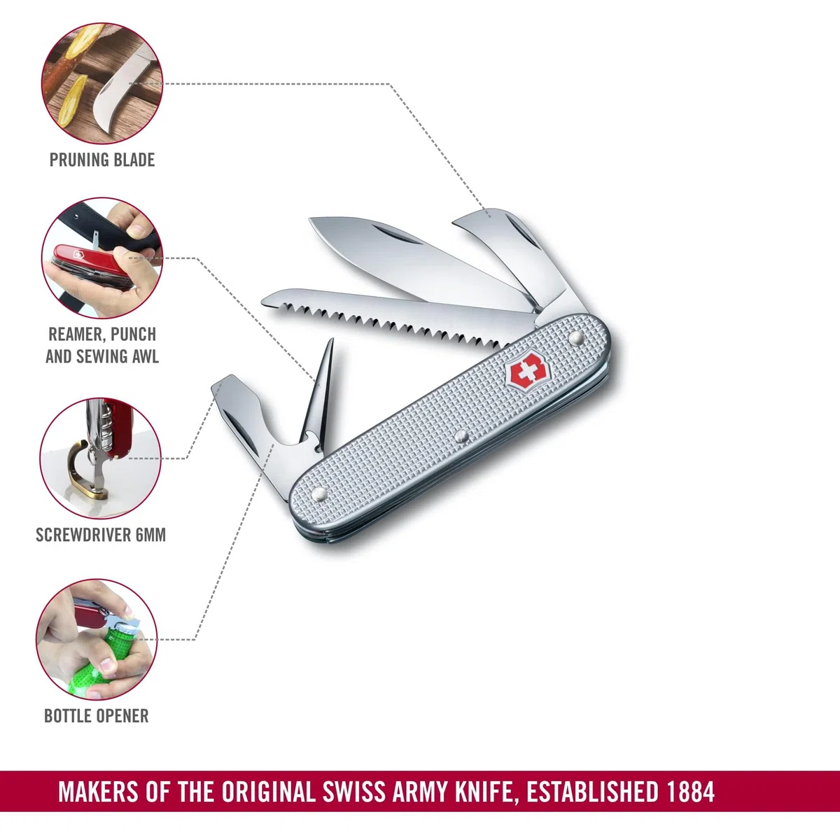 Victorinox Swiss Army 7 Alox, Navaja Multiuso Suiza, Cuchillo bolsillo, Regalo, 7 Funciones, Hoja grande, Destapador