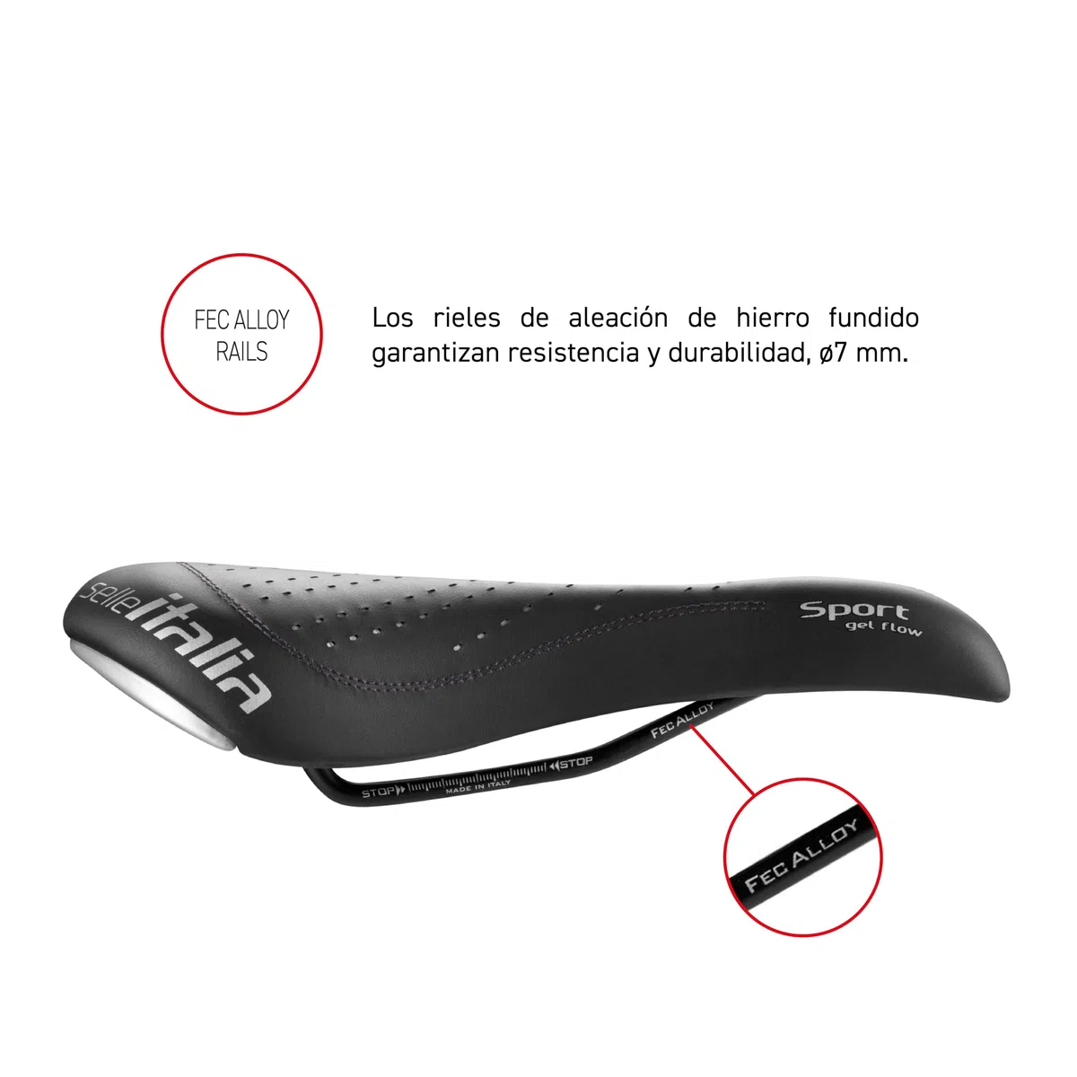 Selle Italia SPORT Gel Flow - Sillín Bicicleta Ciudad y Trekking con Agujero Anatómico y Cuadro Fec Alloy - Talla S2, Negro