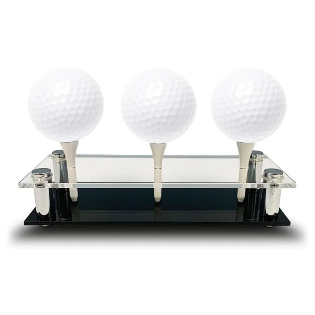 Expositor para bolas de golf, soporte decorativo de golf con base y camiseta, almacenamiento acrílico y metal para oficina o salón