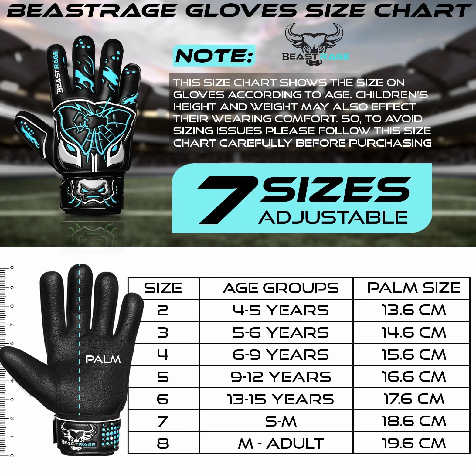 BEAST RAGE Guantes de Portero para niños-látex alemán Antideslizante Premium 3 mm + 4 mm Palma laminada,Retroceso Ligero 3+4 mm,Correa de muñeca Ajustable