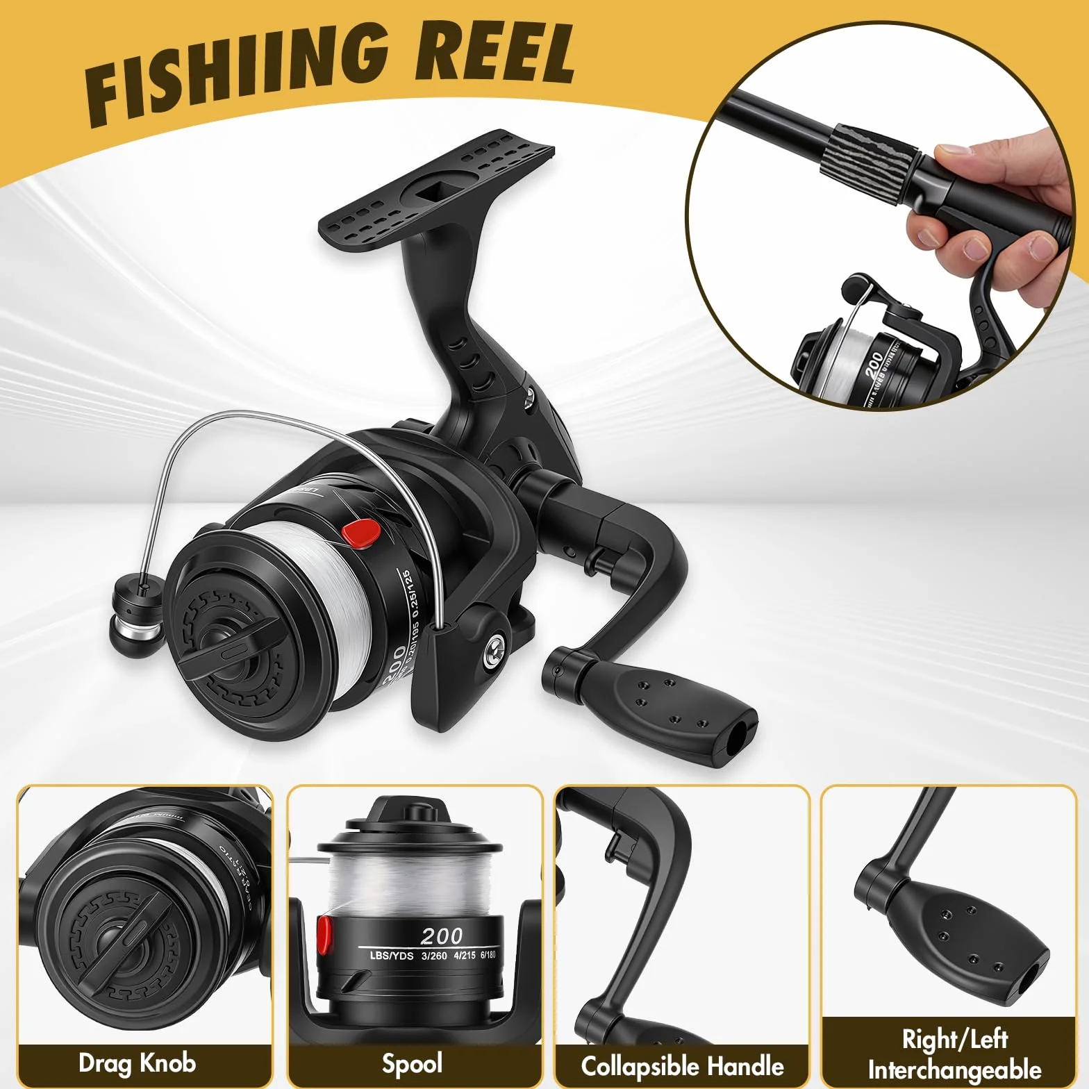 Juego de caña de Pescar telescópica (1,8 m), Incluye carretes de Spinning caña señuelos sacadera sedal Accesorios y Bolsa Juego Completo para Pesca en Agua Salada y Dulce