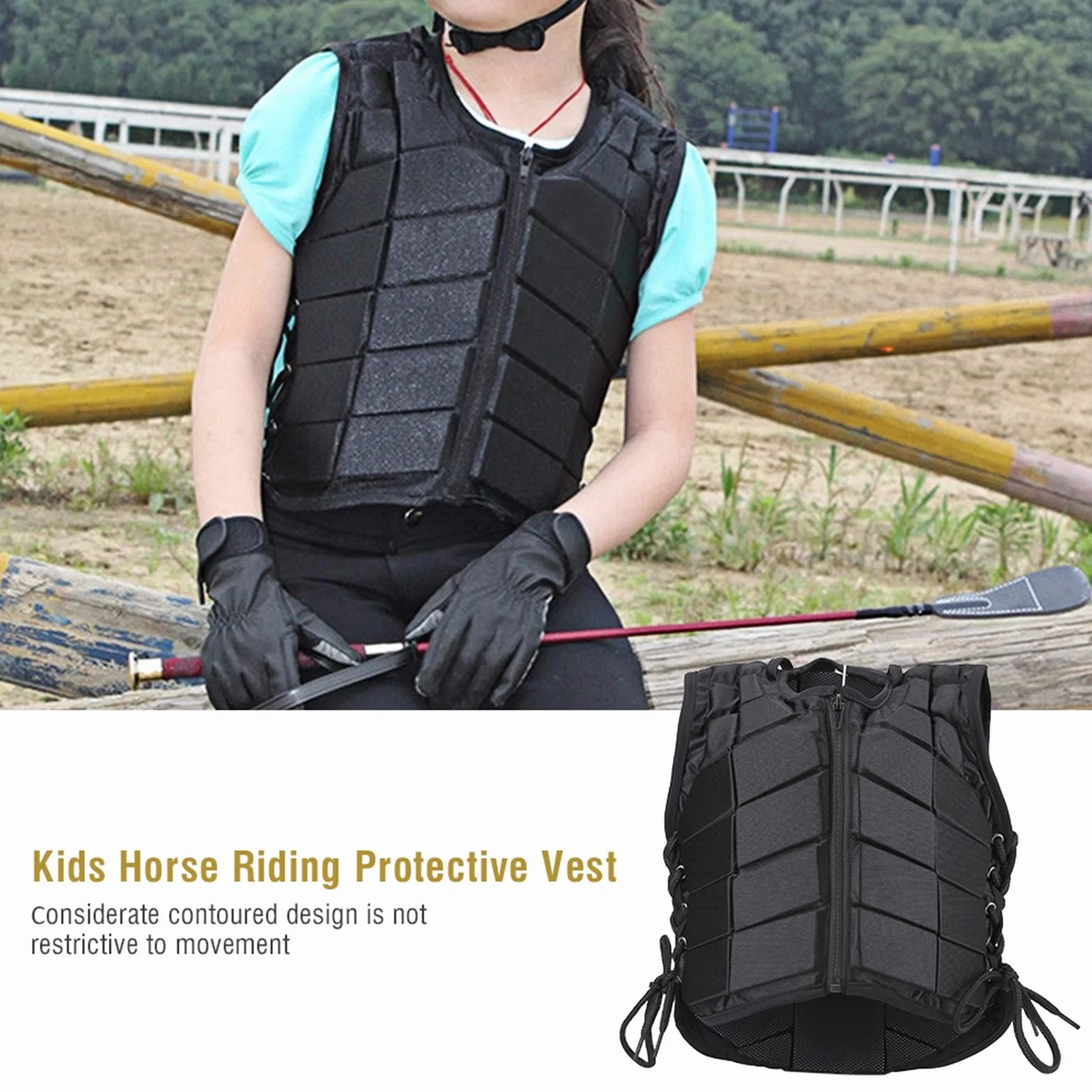 Protector Corporal para Montar A Caballo,Chaleco De Seguridad para Entrenamiento De Equitación Protector Negro Acrílico,Chaleco De Equitación Cómodo para Niños, Niñas Y Niños(CL)