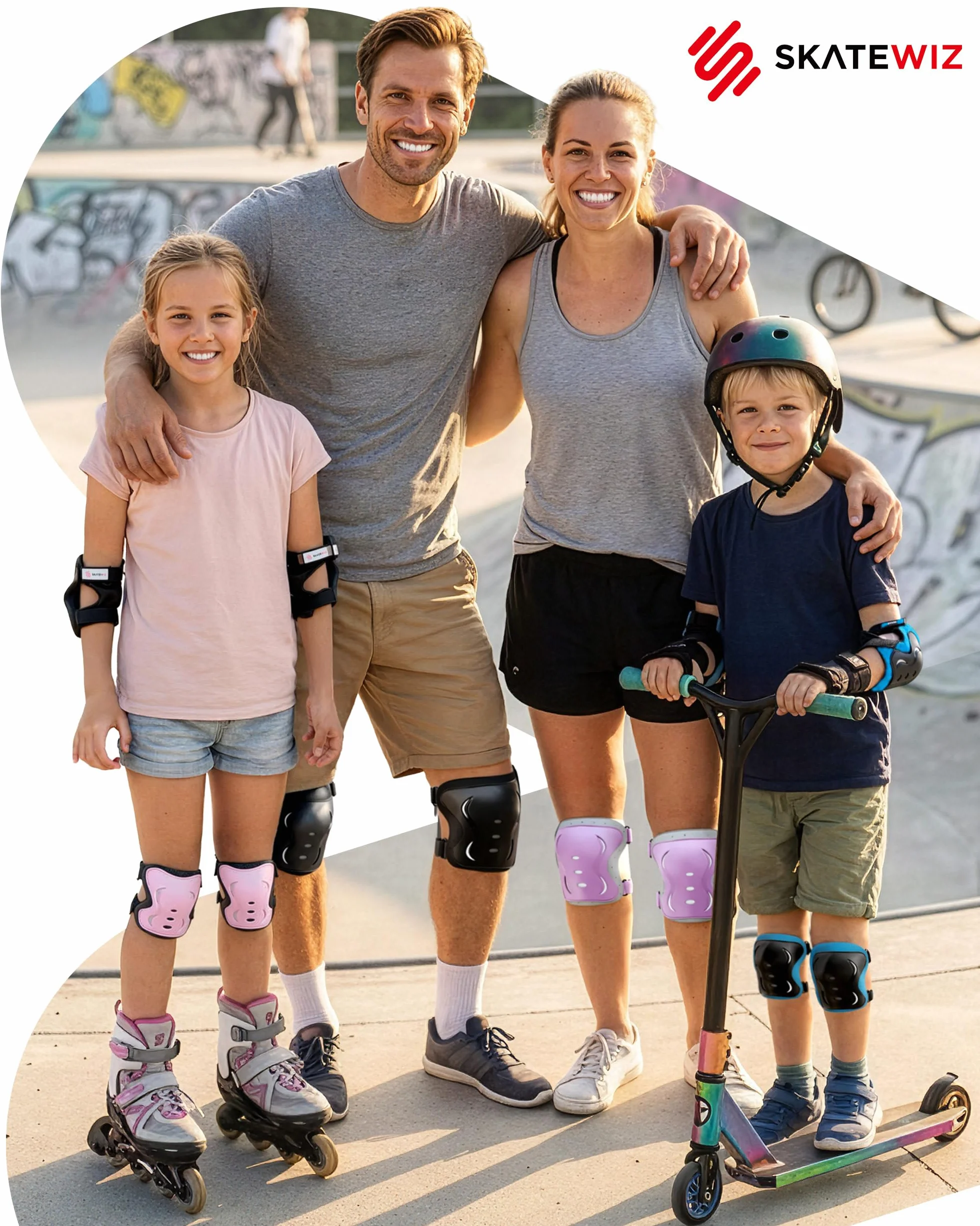 SKATEWIZ Protecciones Patines Set 6 Piezas Rodilleras Coderas Muñequeras Niño Niña Adolescentes Adultos