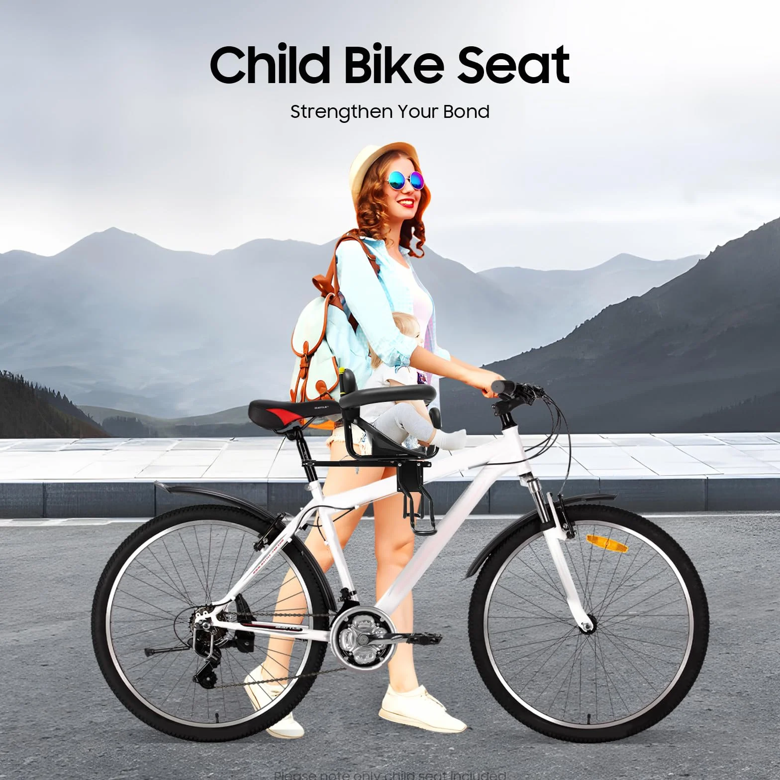 Asiento de seguridad infantil para bicicleta de 35 kg, asiento delantero para niños, asiento de seguridad infantil con cinturón de seguridad, para bicicletas de montaña o de carretera, soporte
