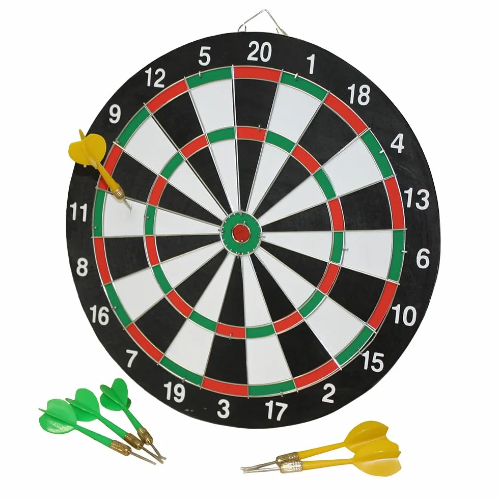 Idena 40375 - Diana para Colgar, Diana con 2 Caras, diámetro 29 cm, Incl. 6 Dardos en Verde y Amarillo e Instrucciones de Juego