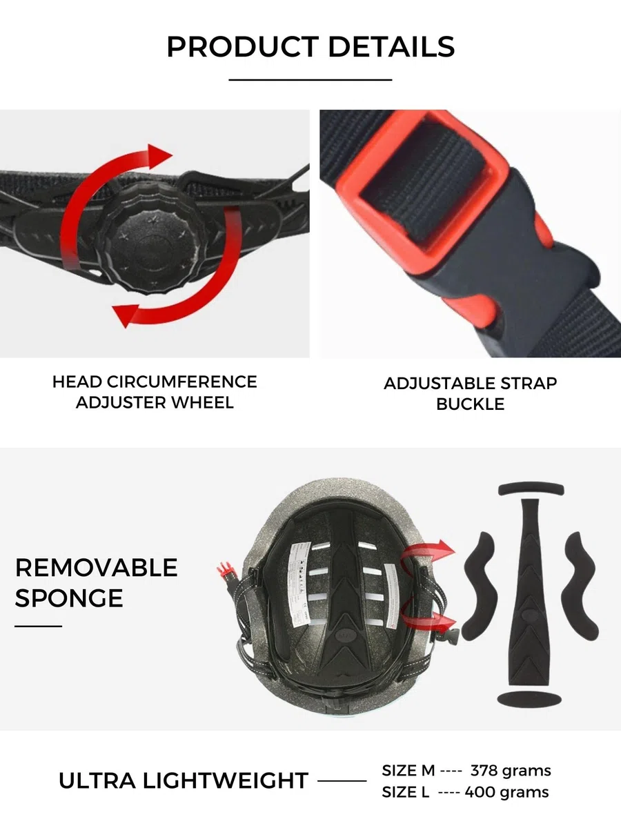Casco de Ciclismo con Luz Advertencia Roja + Luz Frontal Blanca. Casco de MTB, Bicicleta, Patinete; Ligero con Forro Desmontable, Carcasa de PC + EPS, 14 Respiraderos y Cable USB Carga.