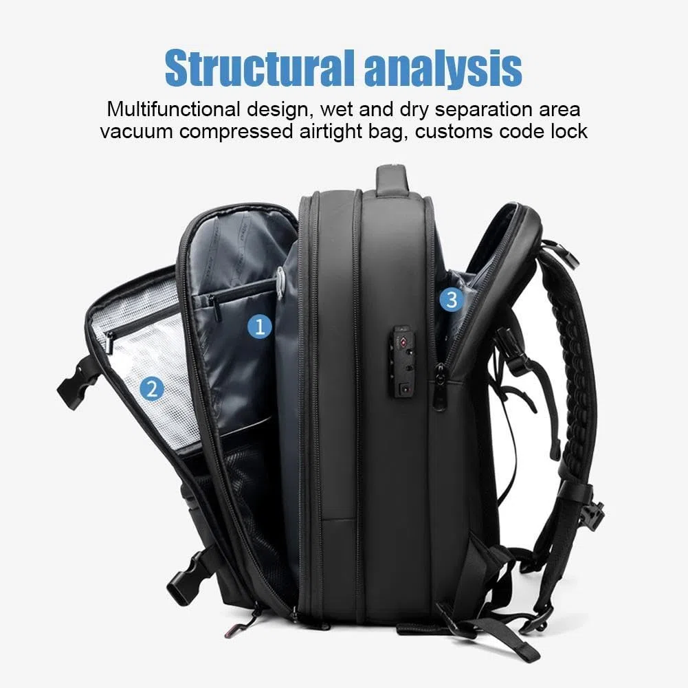 PLGEBR Mochila Airpack, mochila expandible de 60 L con compresión al vacío, mochila al vacío, resistente al agua, mochila antirrobo, mochila de viaje al vacío