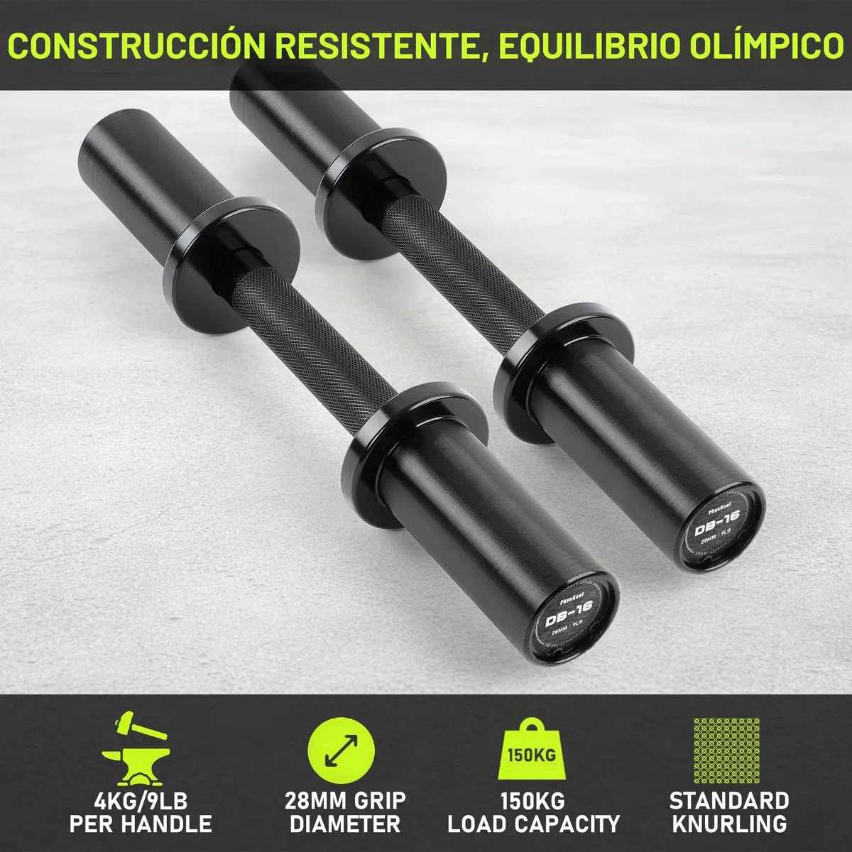 PhysKcal Barra de mancuernas para discos de peso de 2 pulgadas, mangos de mancuerna olímpicos de 16 pulgadas con agarre de 28 mm, mancuernas de carga para discos de peso olímpicos (collares incluidos)