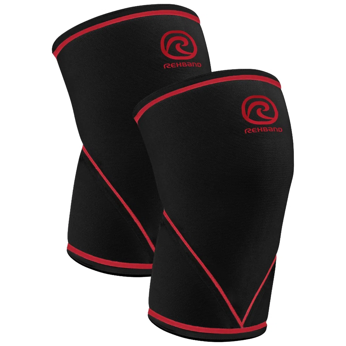Rehband Classic V-Knee-Sleeve 7 mm para halterofilia, rodillera de powerlifting grado competición, manga de compresión para CrossFit, sentadillas y gimnasio, Color:Negro/Rojo - 1 Par, Talla:L