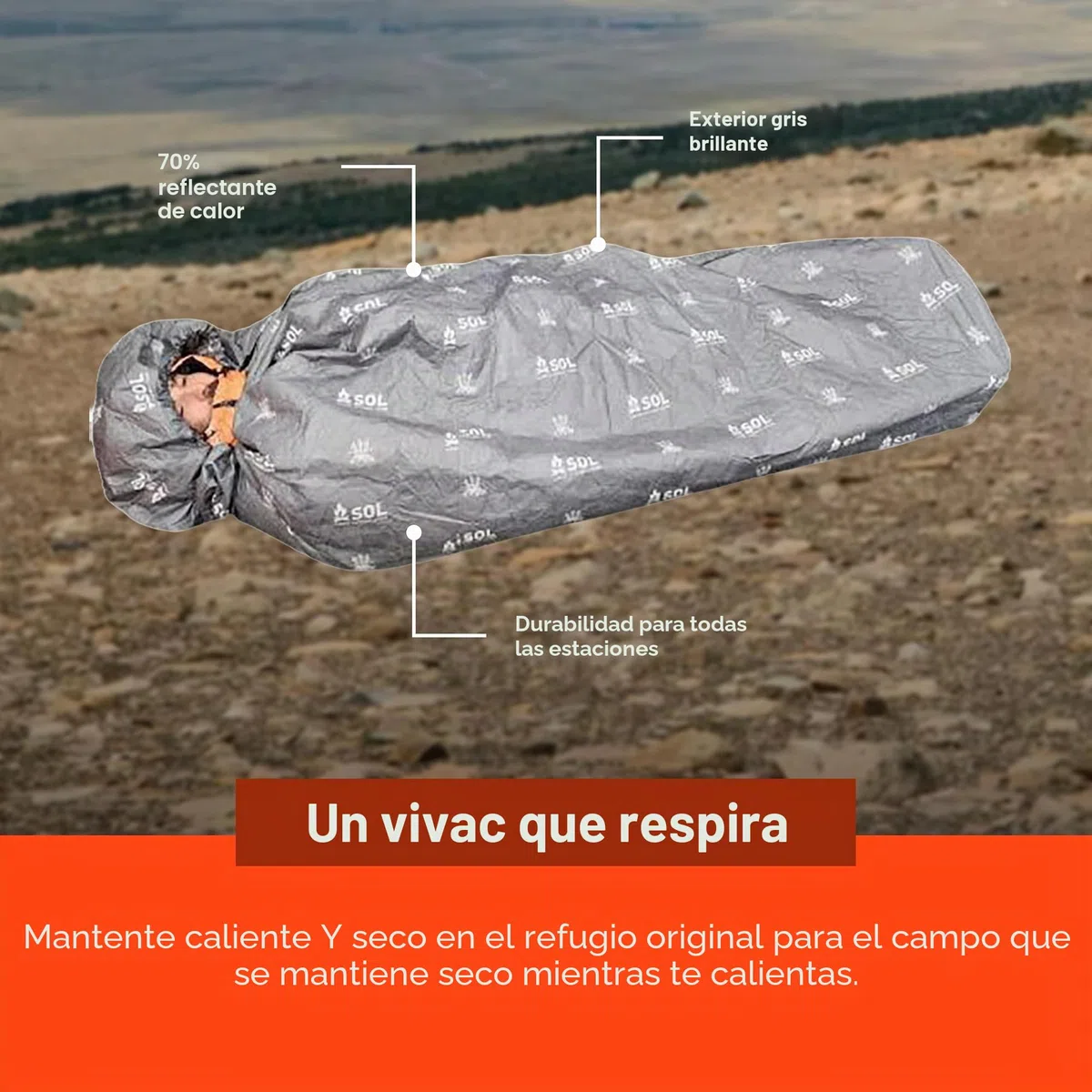 survive outdoors longer XL with Hood-Grey Sol Escape Bivvy Capucha-Gris