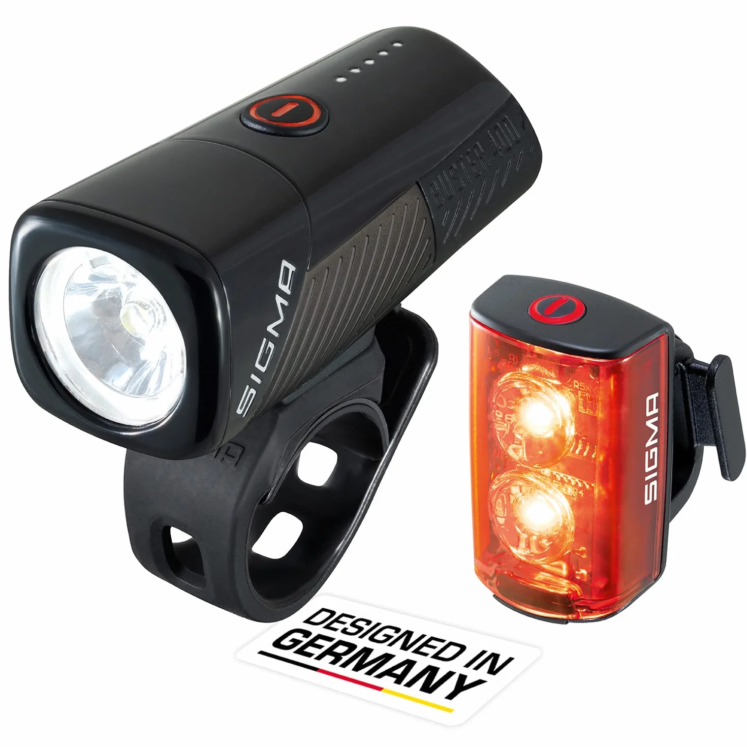 SIGMA - Buster 400 / RL 80 Set | Luces LED Delanteras y traseras | 400 lúmenes y 80 lúmenes | Luces de Bicicleta Delanteras y traseras a Pilas con Cinco Modos de iluminación, Talla única