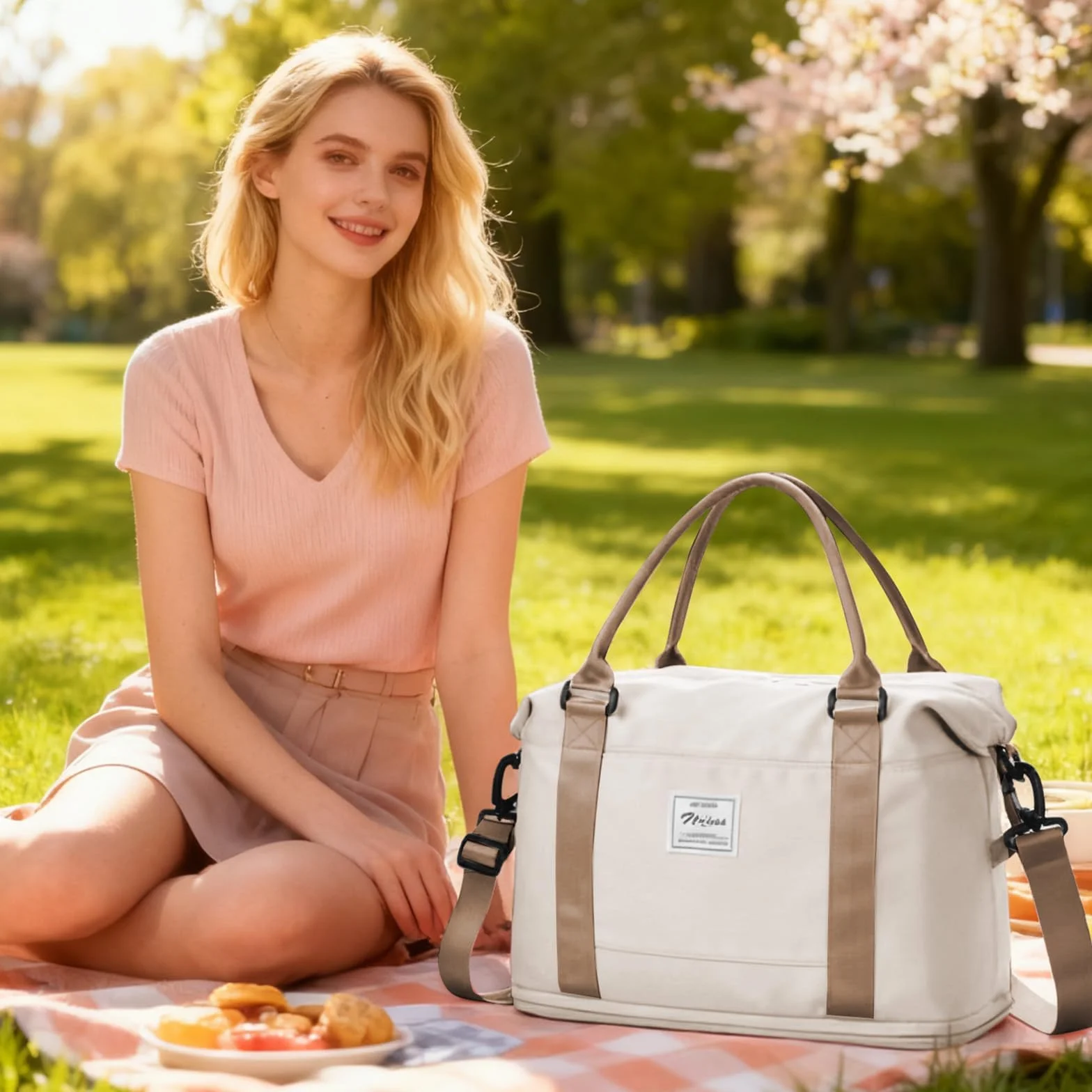 SEAFEW Bolsa de Viaje 40x20x25 Impermeable para Ryanair Equipaje de Mano Mujer Marrón Beige Claro