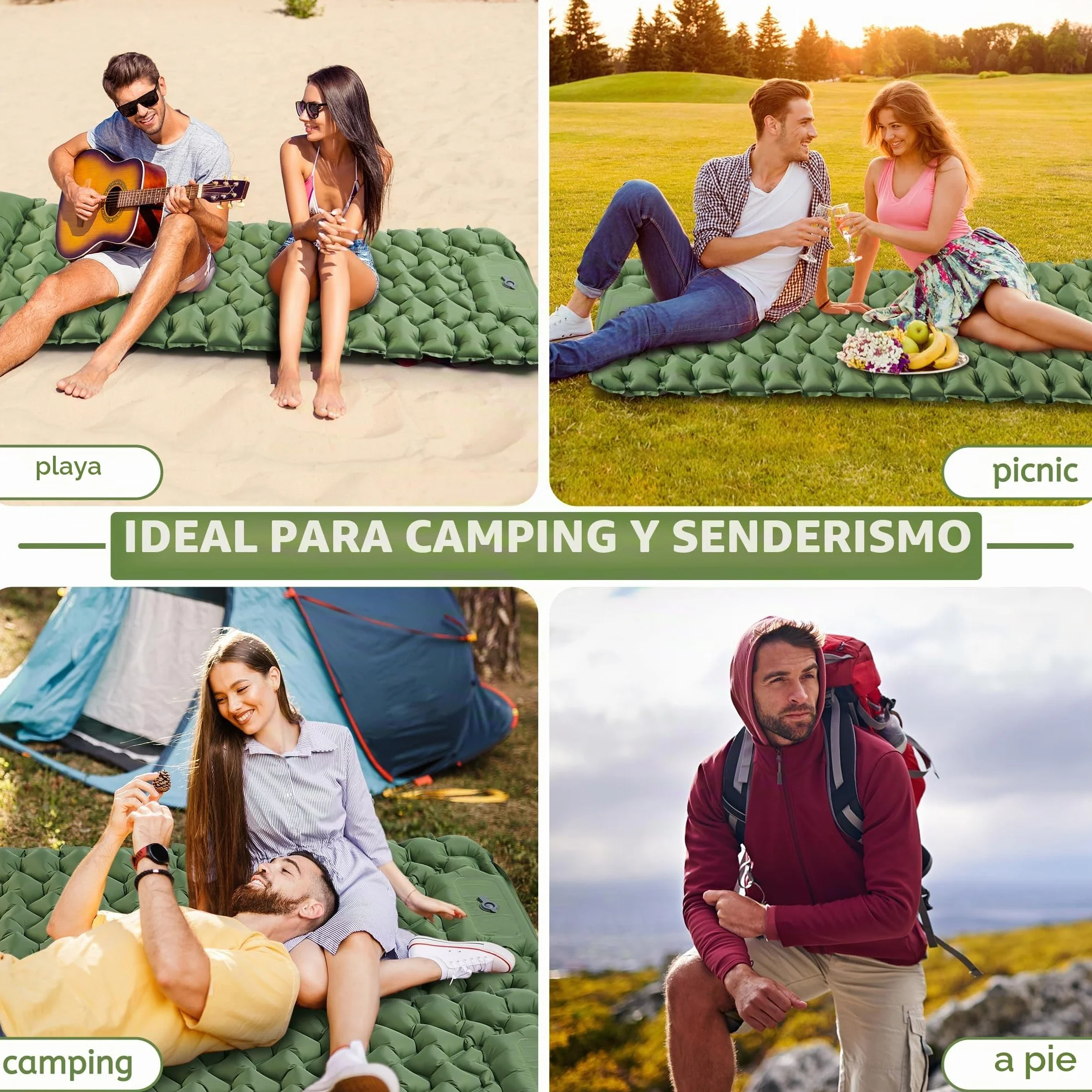 KUOGAS Esterilla Camping, Colchoneta Camping Ampliado y Grueso, Colchoneta Inflable con Bomba de Aire a Pedal, Colchoneta Ultraligera y Portátil, Ideal para Playa, Senderismo