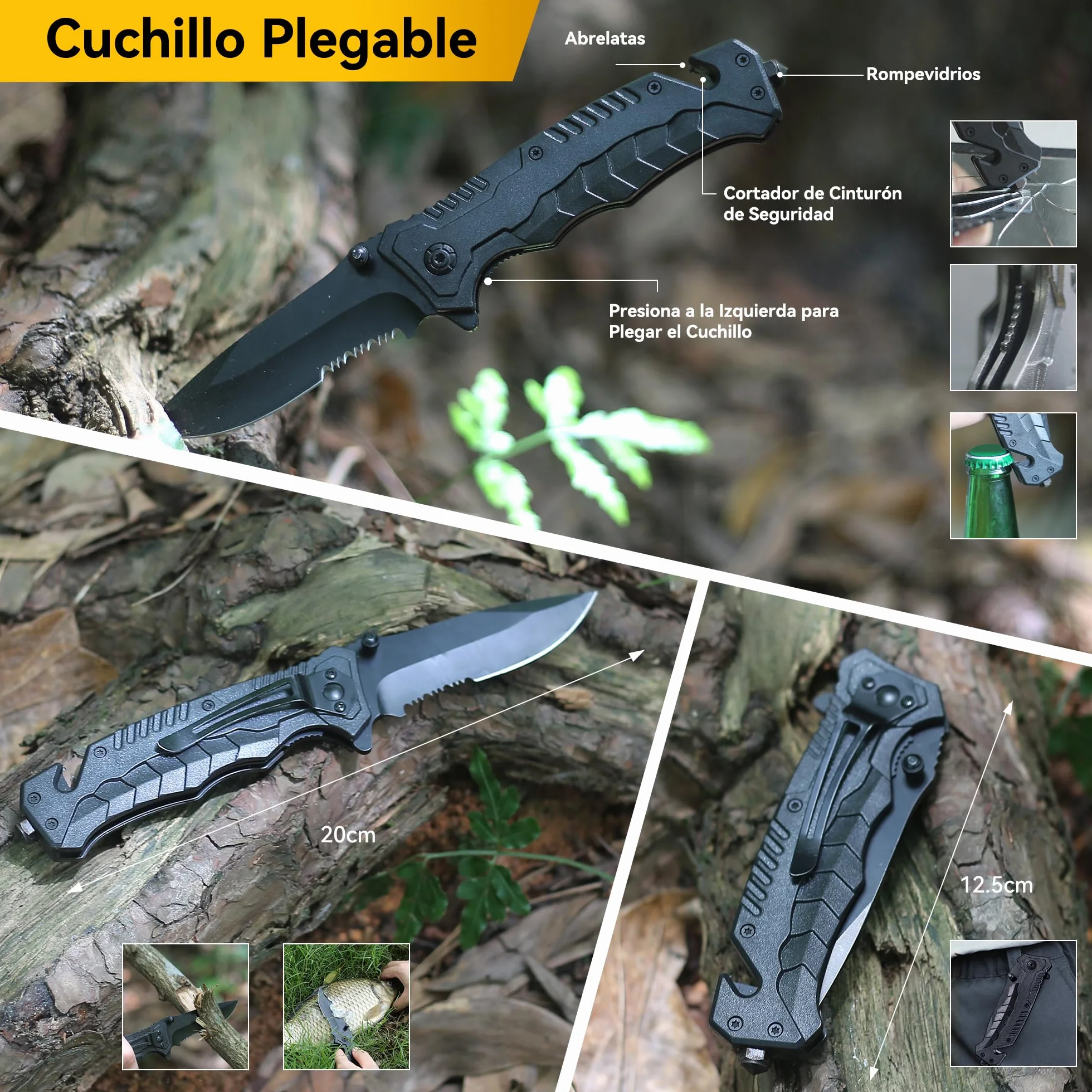 14 en 1 Multifuncional Kit de Supervivencia Bolsa - Profesional Paquete de Herramientas con Manta de Emergencia para Viajar Caminar Acampar al Aire, Montañismo,Senderismo,Caza, Apagón