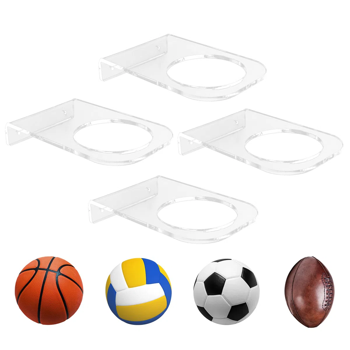 BiJun Soporte de Pared para Balones, Exhibición Soporte Balones Pared, Soporte de Bola Montado Estante de Almacenamiento, Soporte de Balones con Tornillos de Baloncesto Fútbol Voleibol