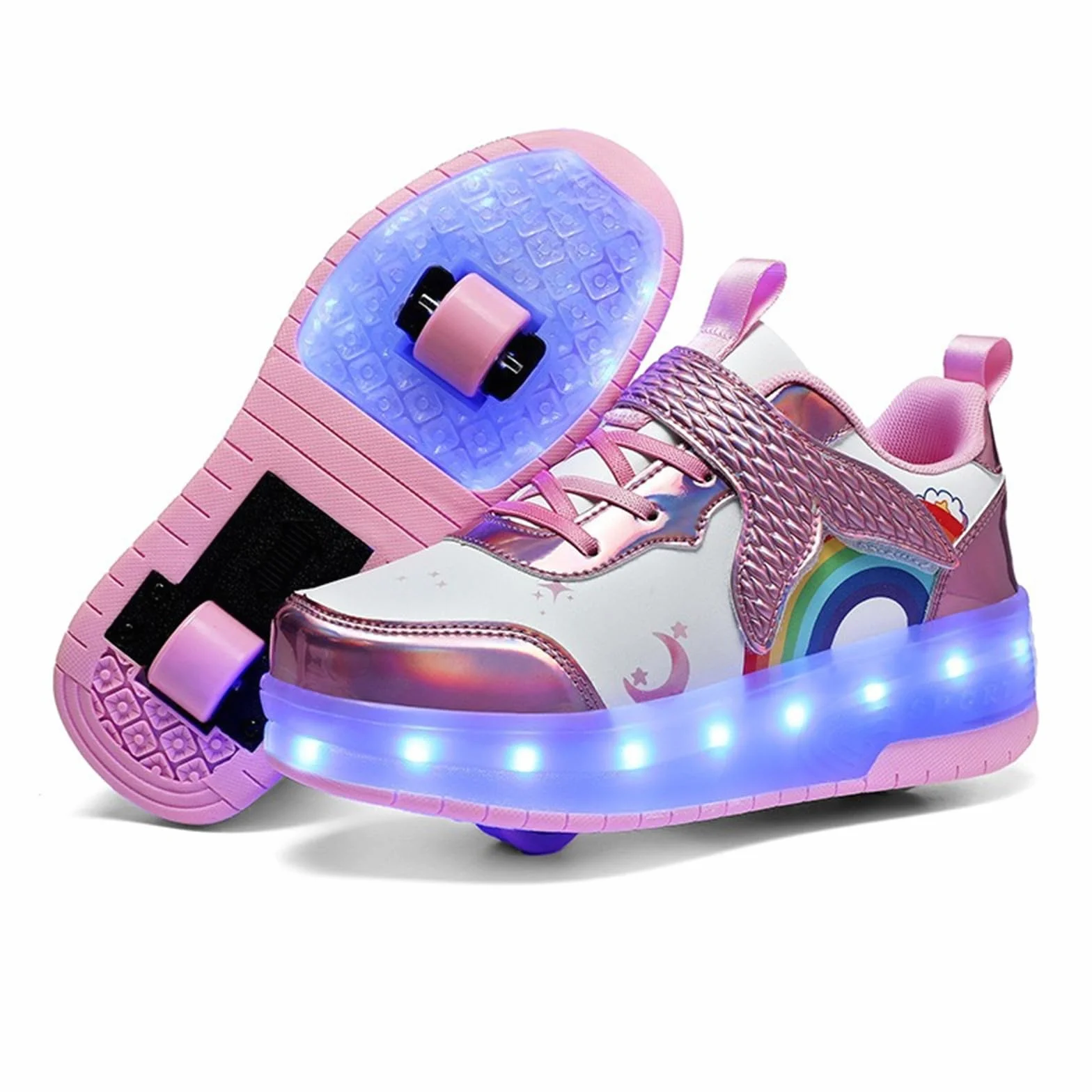 Zapatos con Ruedas para Niñas Niños Patines con 2 Ruedas y Luces, Zapatillas Deportivas Retráctil 27-38 EU