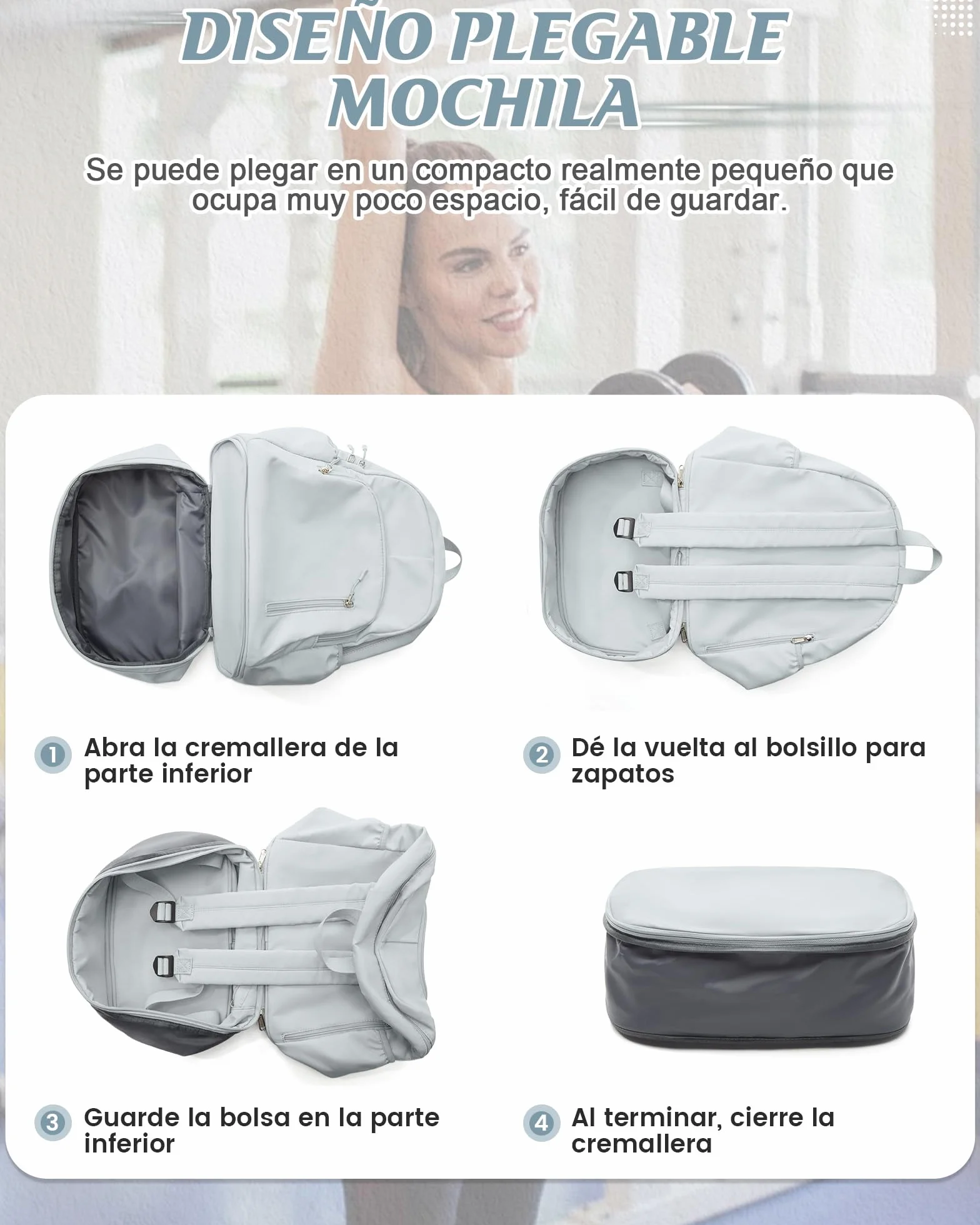 Suradar Mochila Deporte Mujer con Compartimento para Zapatos, Bolsa de Gimnasio Natación Yoga Azul Claro