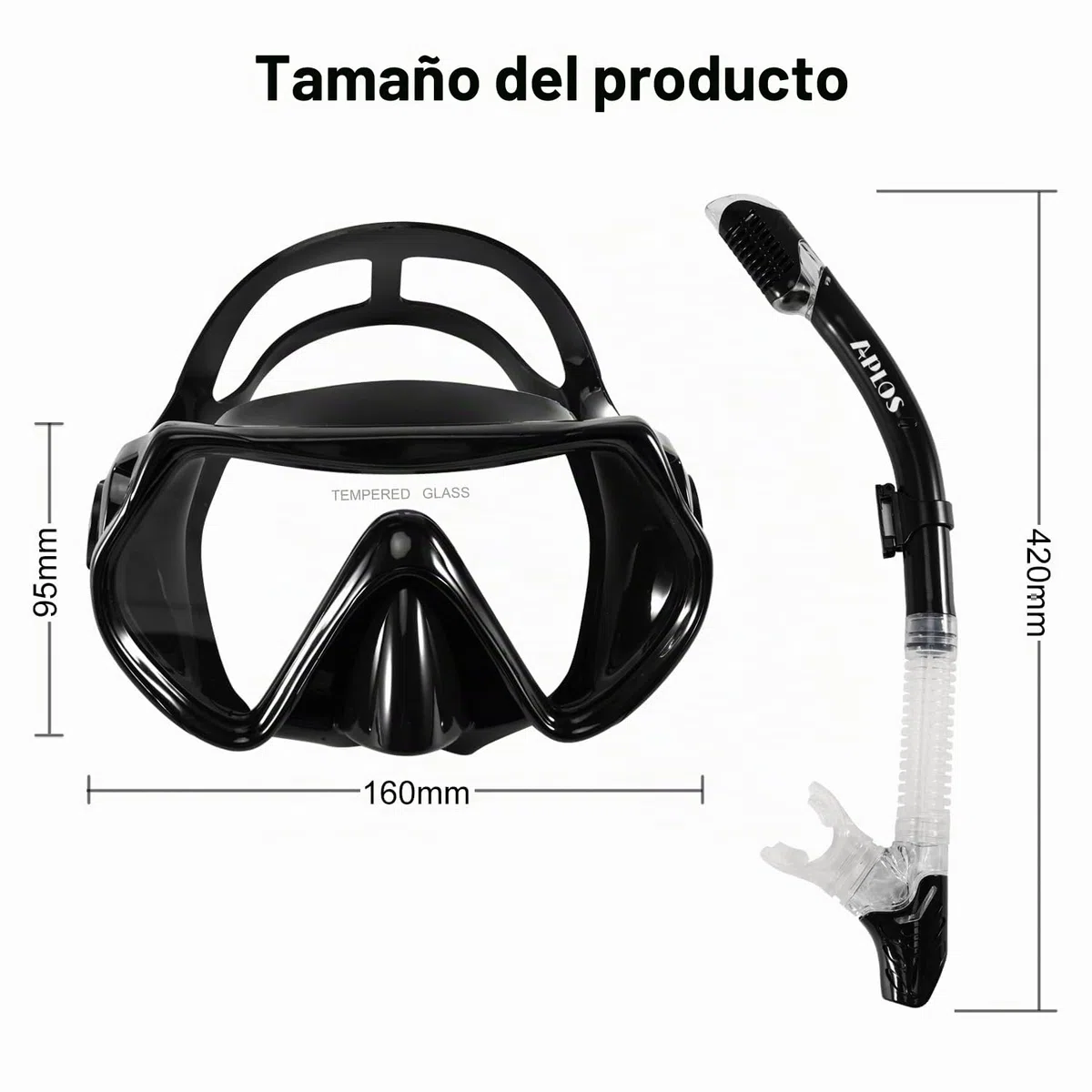 APLOS Juego de esnórquel para Adultos, con Gafas de Buceo y esnórquel seco, antivaho, antifugas, máscara de esnórquel de Cristal Templado, para esnórquel, natación y Buceo