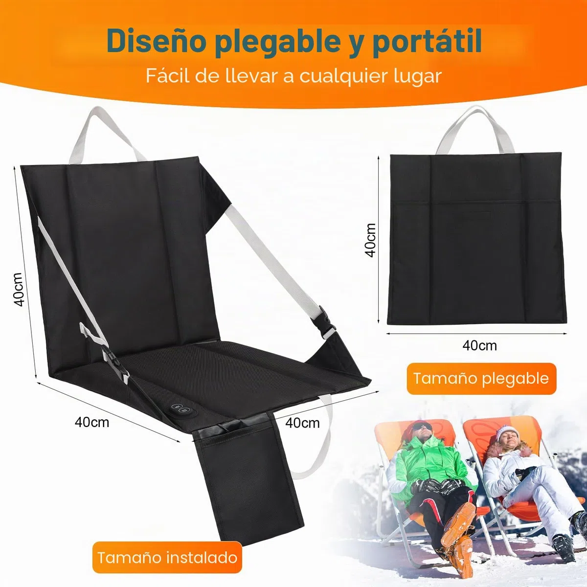Asiento de estadio con calefacción para gradas, cojín de estadio portátil con calefacción