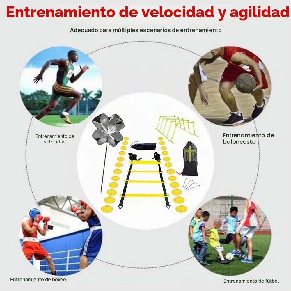 Escala de ritmo entrenamiento de fútbol,Escala de ritmo de entrenamiento,Juego de entrenamiento de velocidad 1 Paracaídas de resistencia 1escalera de coordinación 5 setos ajustables