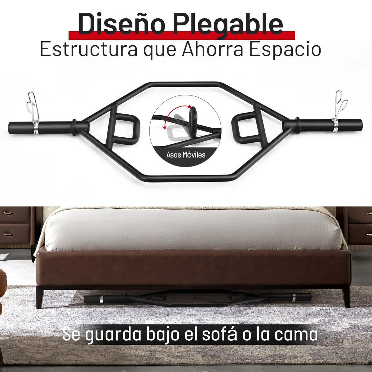 GYMAX Barra Hexagonal Olímpica, Barra Trapezoidal para Entrenamiento de Fuerza con Manguitos Cargables y Collares de Resorte de 26 cm, Barra de Encogimiento de Pesas