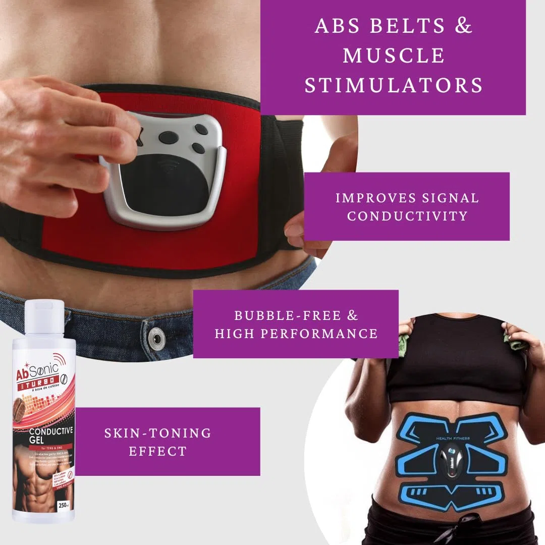 AbSonic Turbo con cafeína - Gel Conductor para cinturón Abdominal, electrodos, TENS, EMS y electroestimulación, 2 Unidades de 250 ml