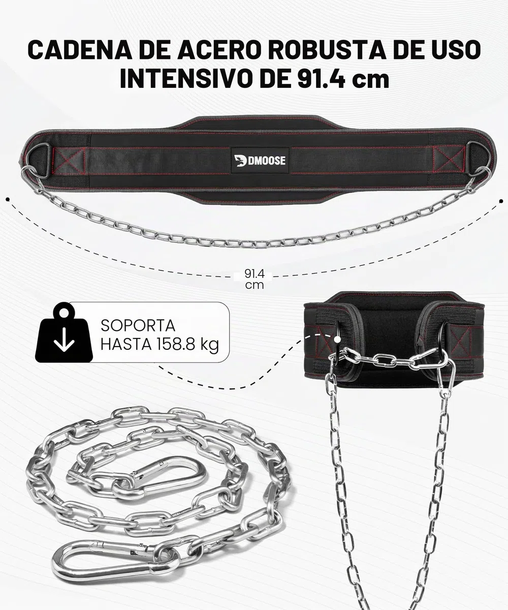 DMoose - Cinturón de inmersión con cadena de 36" de cadena de acero resistente, ajuste cómodo, doble costura, maximiza tus entrenamientos de levantamiento de pesas y culturismo