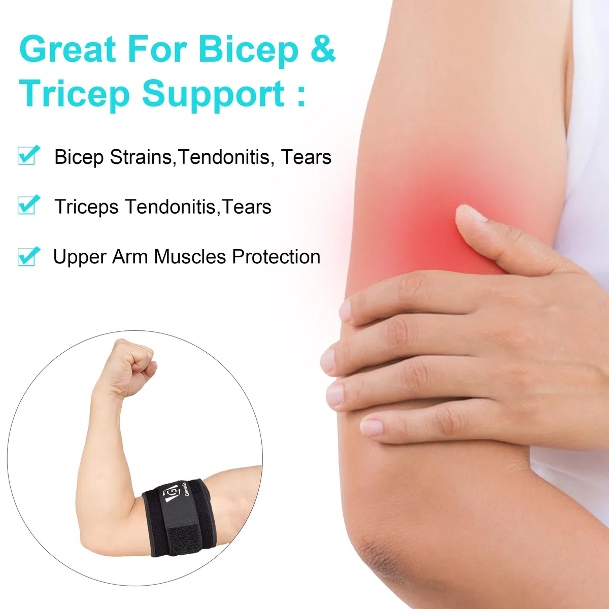GenetGo Manga de compresión para tendinitis de bíceps y tríceps, alivio del dolor para tensiones musculares de bíceps y tríceps, soporte superior del brazo (L/XL ancho-4 pulgadas)