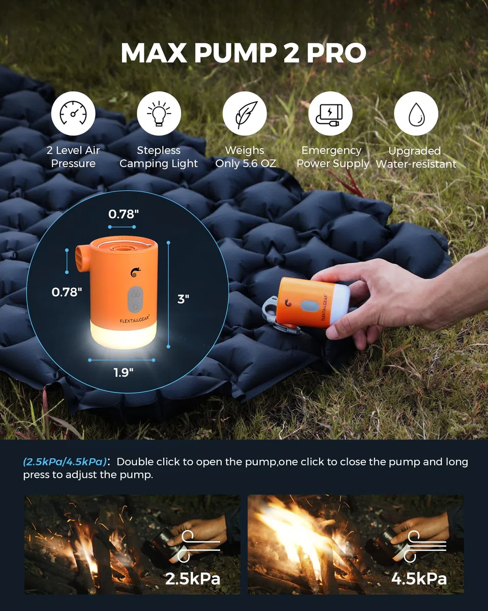 Bomba de Aire eléctrica MAX Pump 2 Pro portátil 4.5 kPa con batería Recargable 3600 mAh, con inflador desinflador Ajustable Las linternas Camping se utilizan para flotadores Piscinas, colchones Aire