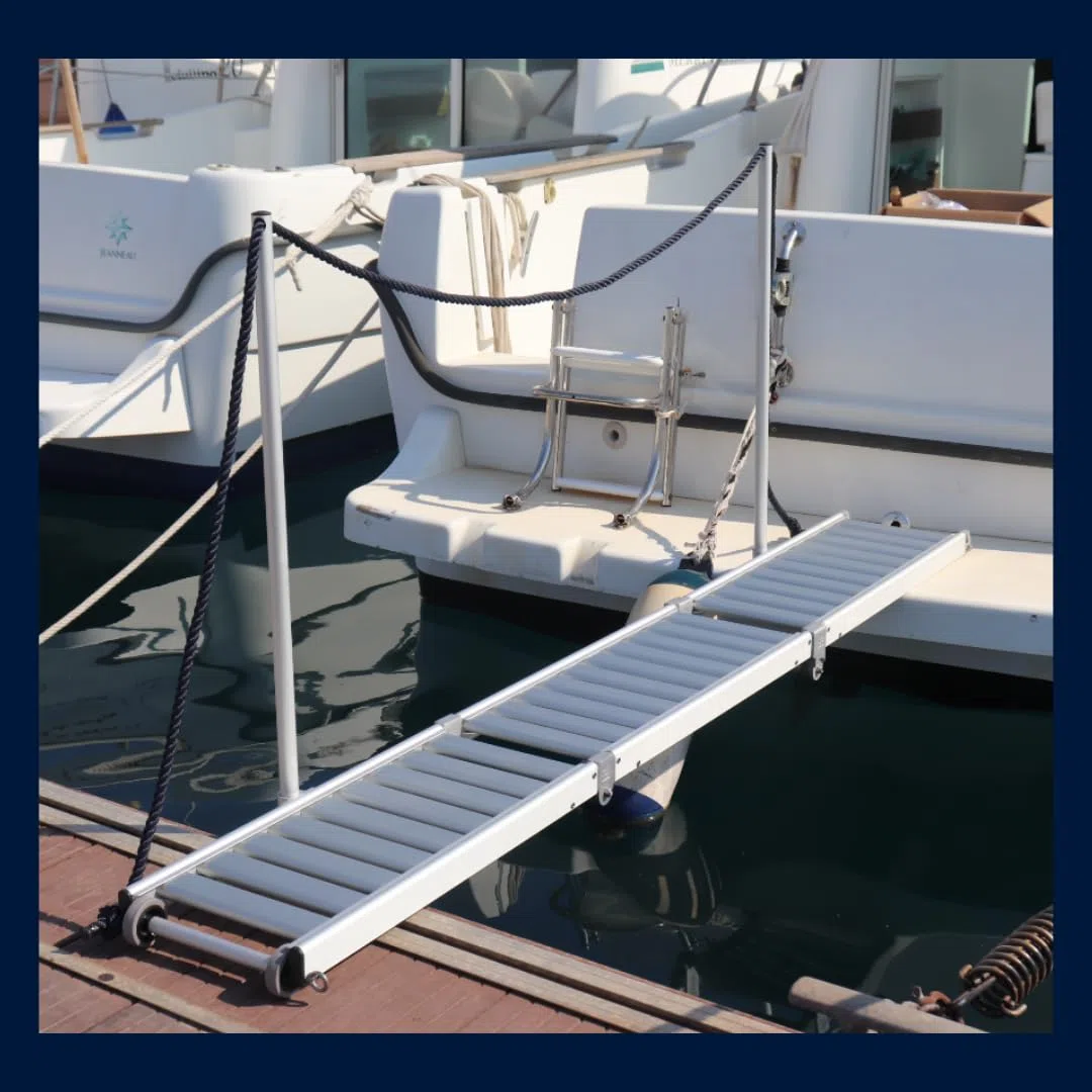 Pasarela de Aluminio para Barco Plegable en Tres tramos, 2 Metros de Longitud, con Ruedas.