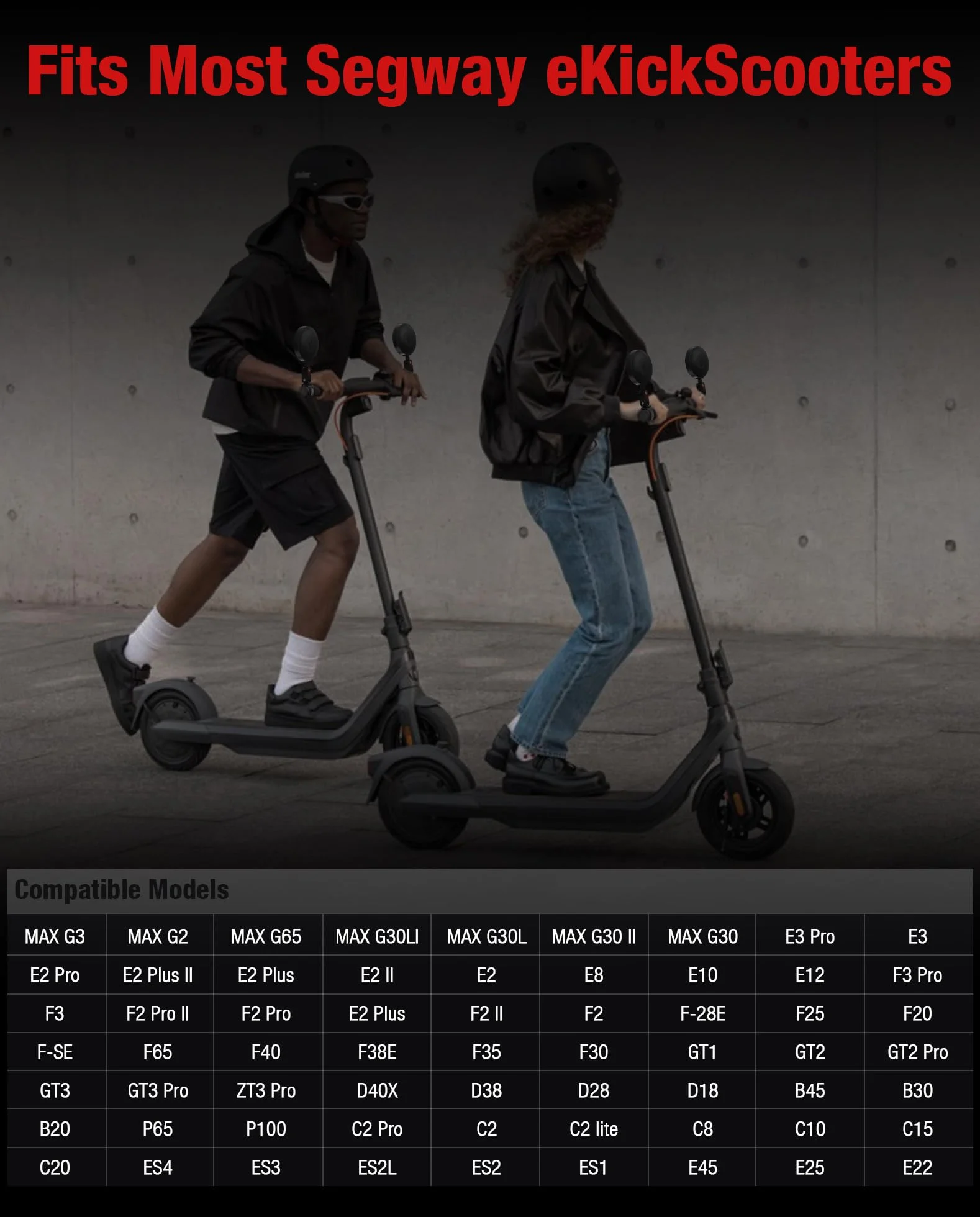 Espejos Retrovisores Ajustables a 360° (Paquete de 2) Compatibles con Segway Ninebot TODAS las Patinetas MAX G30 G2 G3 ZT3 Pro GT3 F3 E3 (Excepto Air T15), Espejo Gran Angular para, Vidrio HD