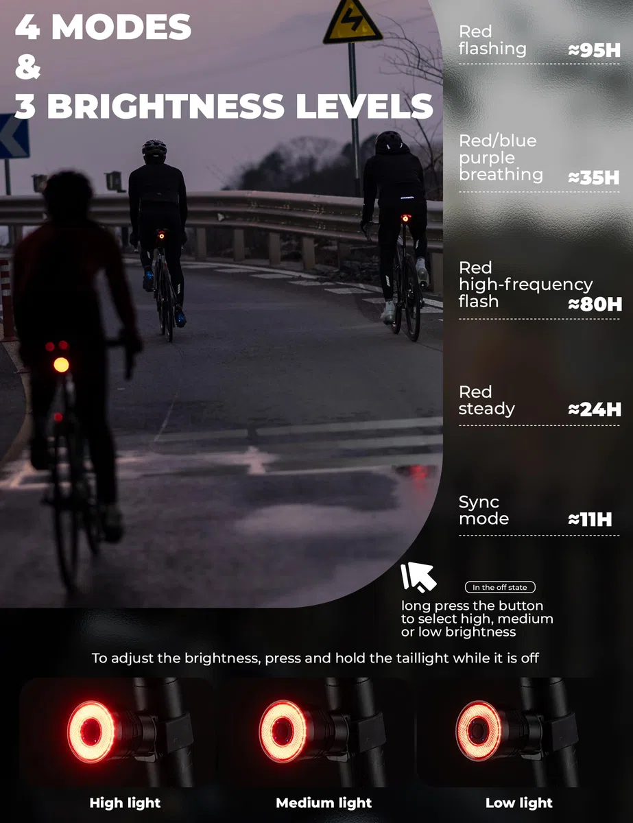 ROCKBROS Luz Trasera de Bicicleta Inteligente con Sensor de Frenado, Luz de Seguridad USB Recargable Impermeable IPX6, Aleación de Aluminio, 4 Modos de Iluminación para Seguridad Nocturna en Ciclismo
