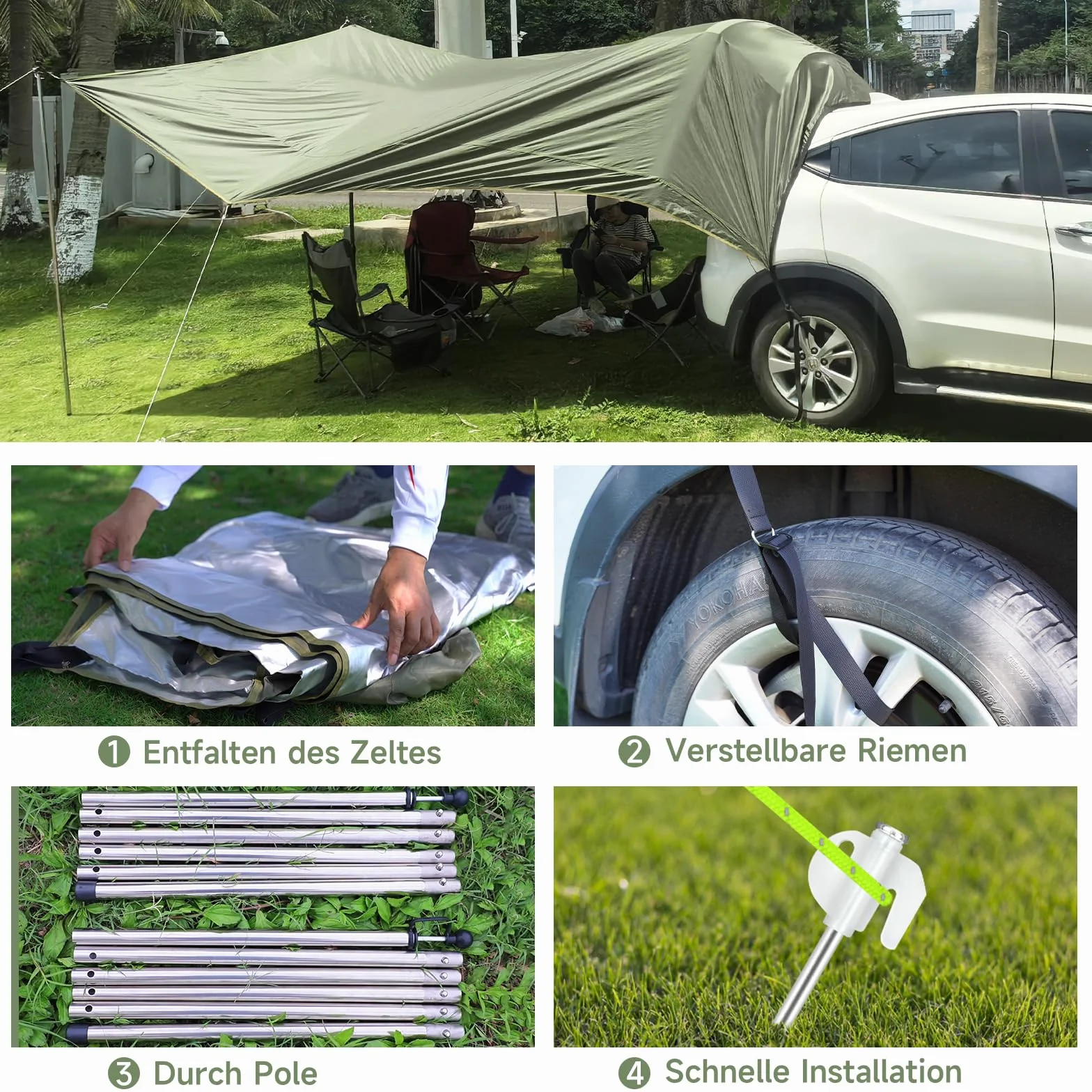San Like Toldo Impermeable para Coche, Tienda de campaña para Techo, Tienda de campaña con Barra, toldo para Camping, toldo para autobús y Furgoneta, 2,96 m x 4 m x 4,40 m