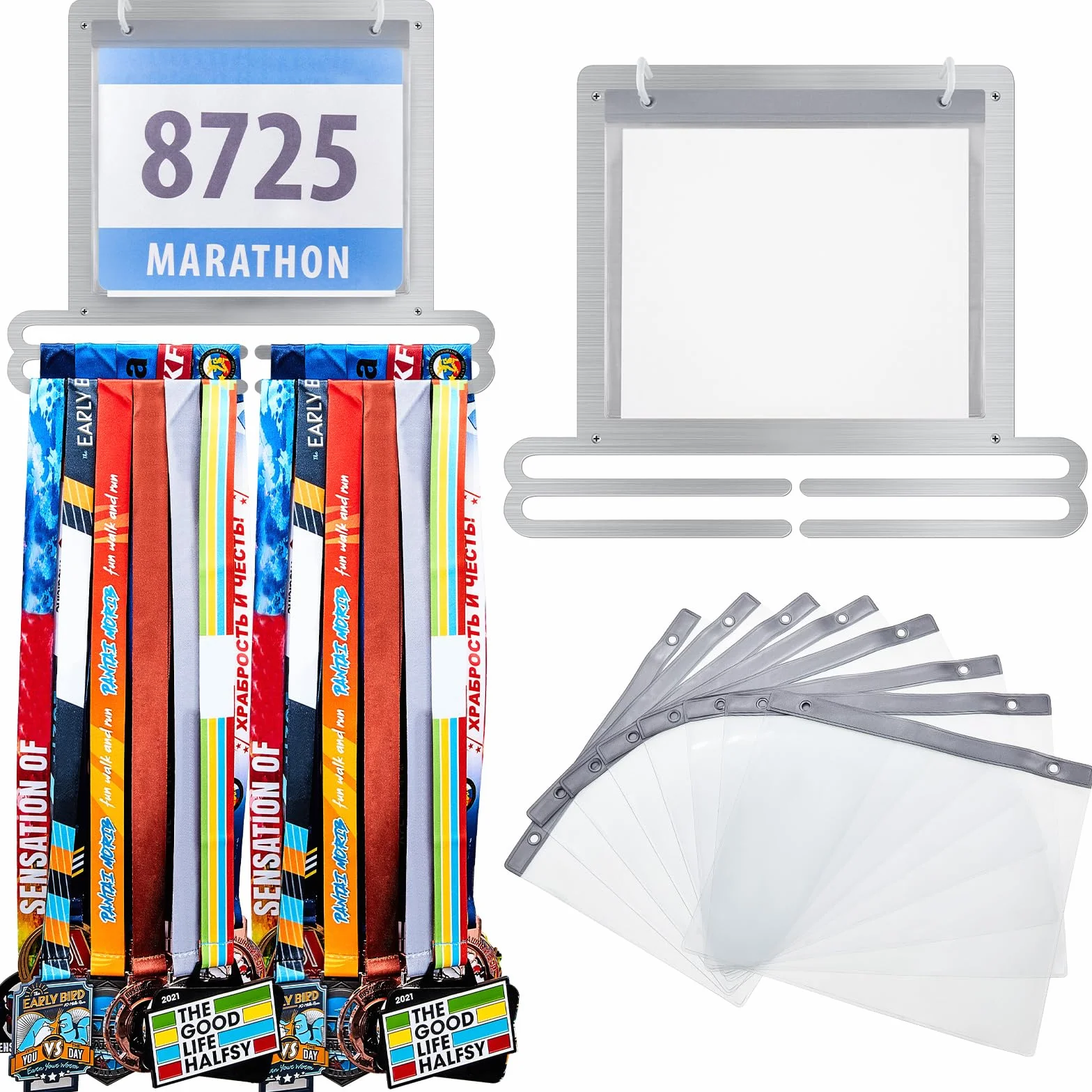 Moxweyeni Soporte para medallas de Carreras, Soporte para medallas de Pared, Soporte para medallas para Correr, Soporte para medallas de Forma Cuadrada con Soporte para Babero