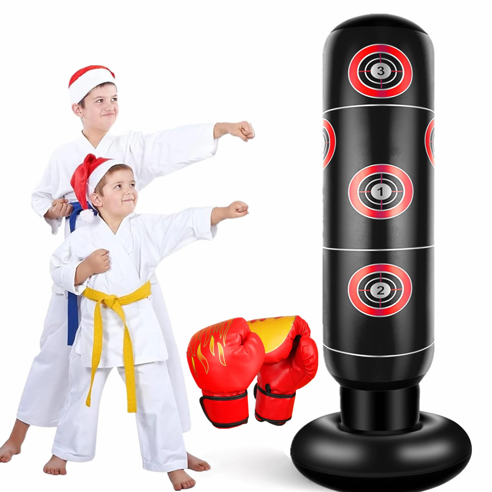 Saco de Boxeo para Niños 160cm Hinchable con Guantes Set de Boxeo Regalo 3-12 Años Karate Taekwondo MMA
