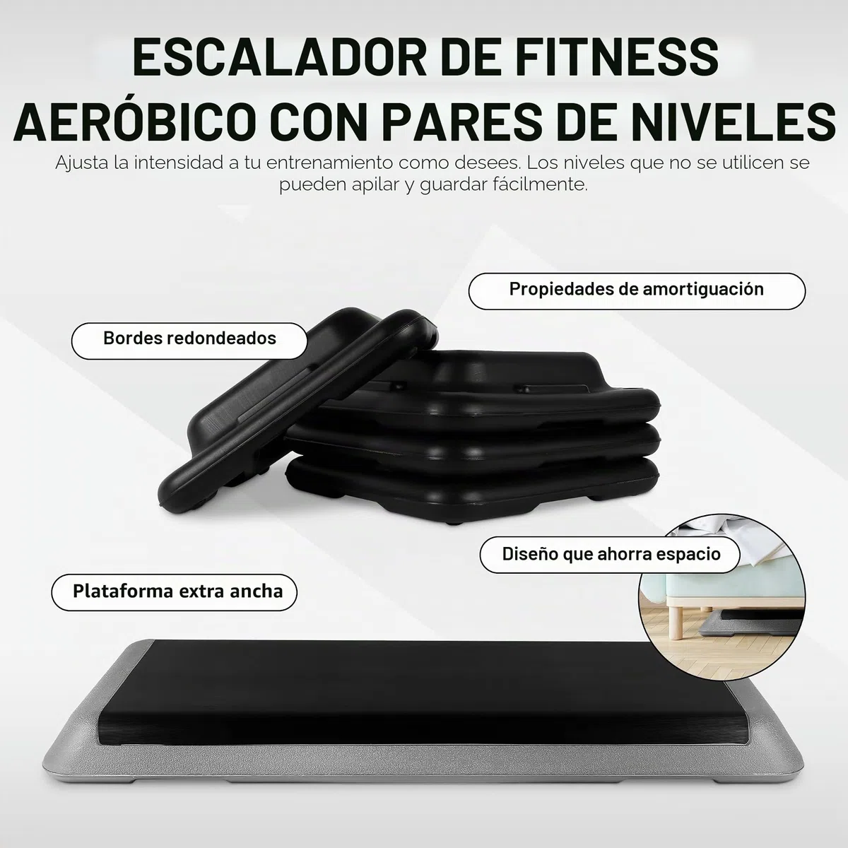 Tablero de paso a paso Professional incluye póster de ejercicios + aplicación Gratis Work Out | Stepper de Gimnasio ajustable en 3 alturas diferentes | Stepper