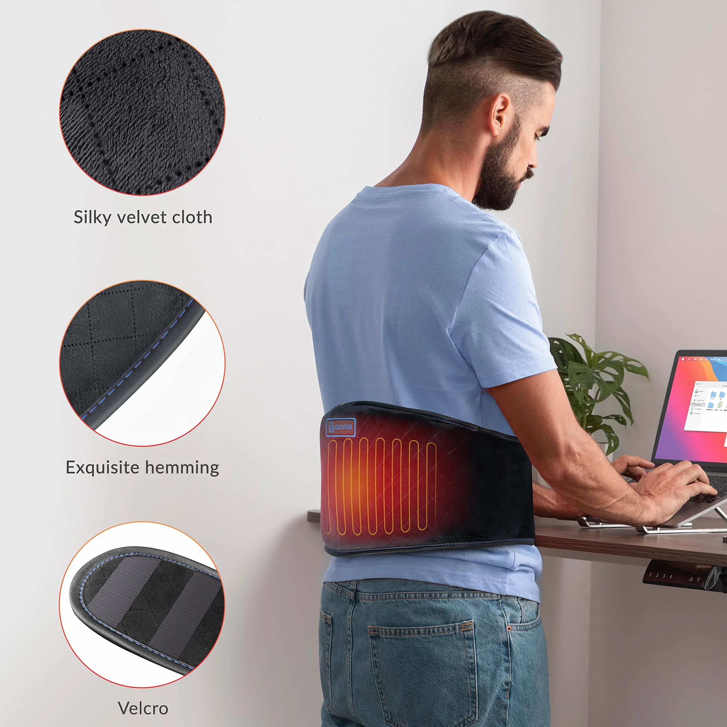 COMFIER Cinturón térmico inalámbrico con vibración y desconexión automática, almohada térmica inalámbrica, para espalda, abdomen, lomos, regalo para mujeres, hombres