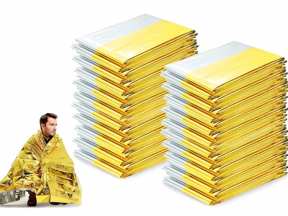 20 pcs Mantas de Supervivencia de Emergencia,140 * 210cm Manta Termica Emergencia Oro Plata,Mantas Térmicas de Emergencia,Mantas de Emergencia,Manta De Rescate para Senderismo,Exteriores