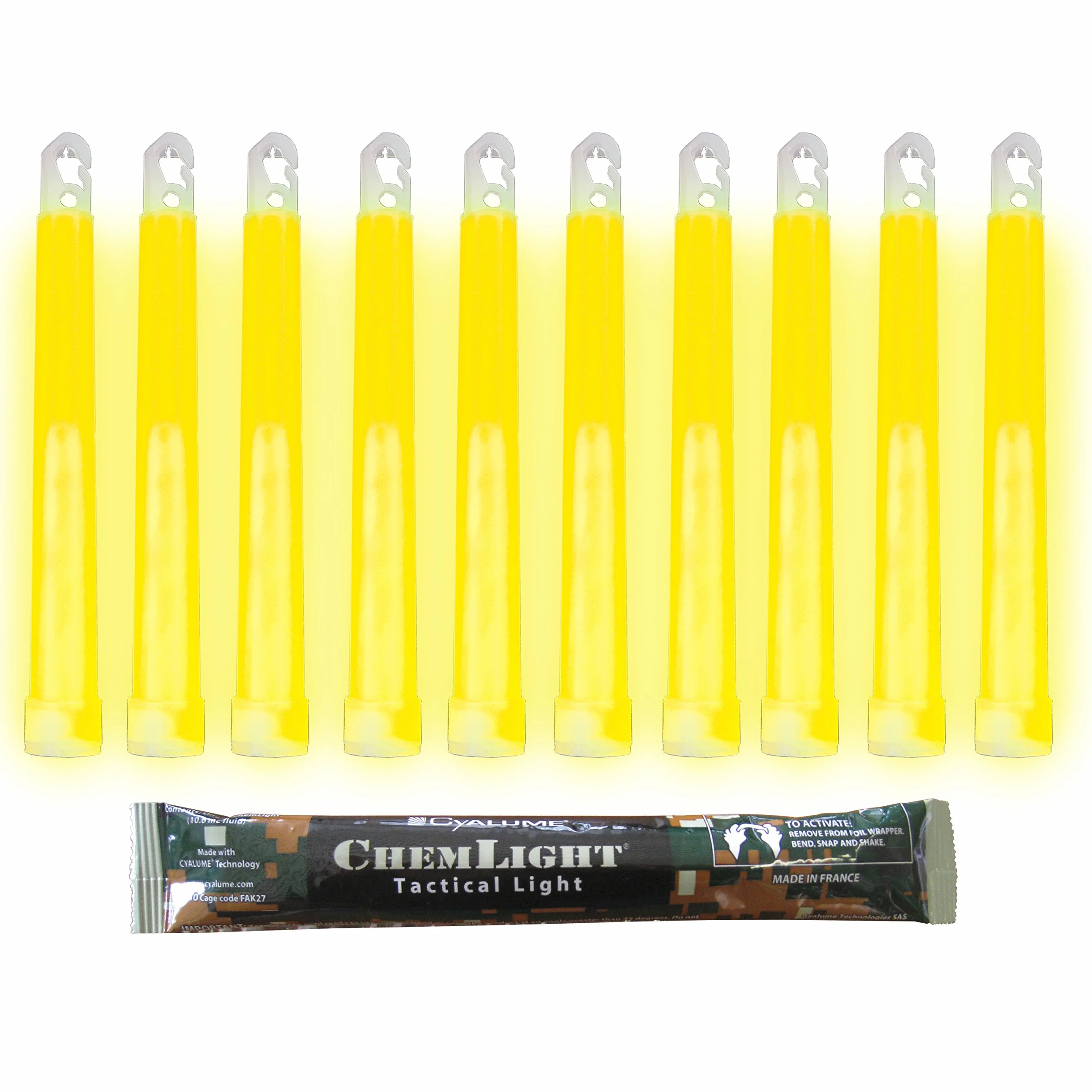 Cyalume Barra de luz amarilla militar ChemLight Lightsticks 15cm 12 horas Caja de 10