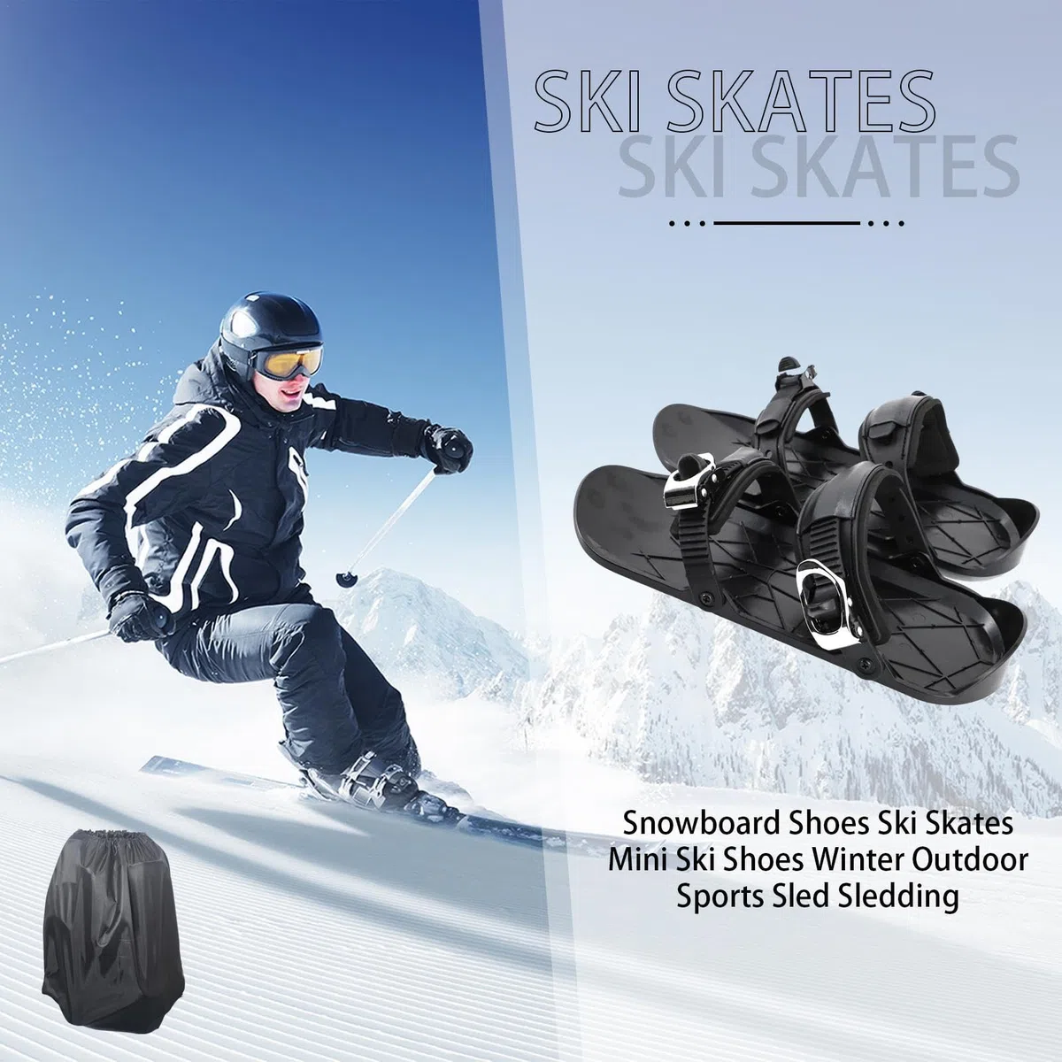 Esquís Cortos,Raquetas de Nieve para Hombre | Tablas de esquí Snowblades,Accesorio de esquí Compacto, Herramientas de esquí Ajustables multifuncionales, pies de Nieve Antideslizantes Ligeros