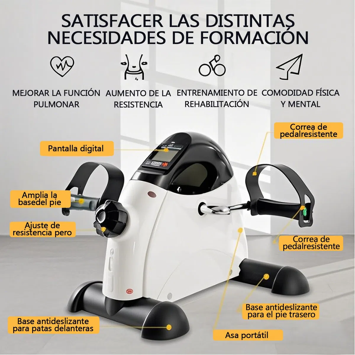 Pedales Estaticos Personas Mayores,Mini Bicicleta Estática con Pantalla LCD,Bicicleta de Ejercicio para Brazos y Piernas,Color Blanco y Negro