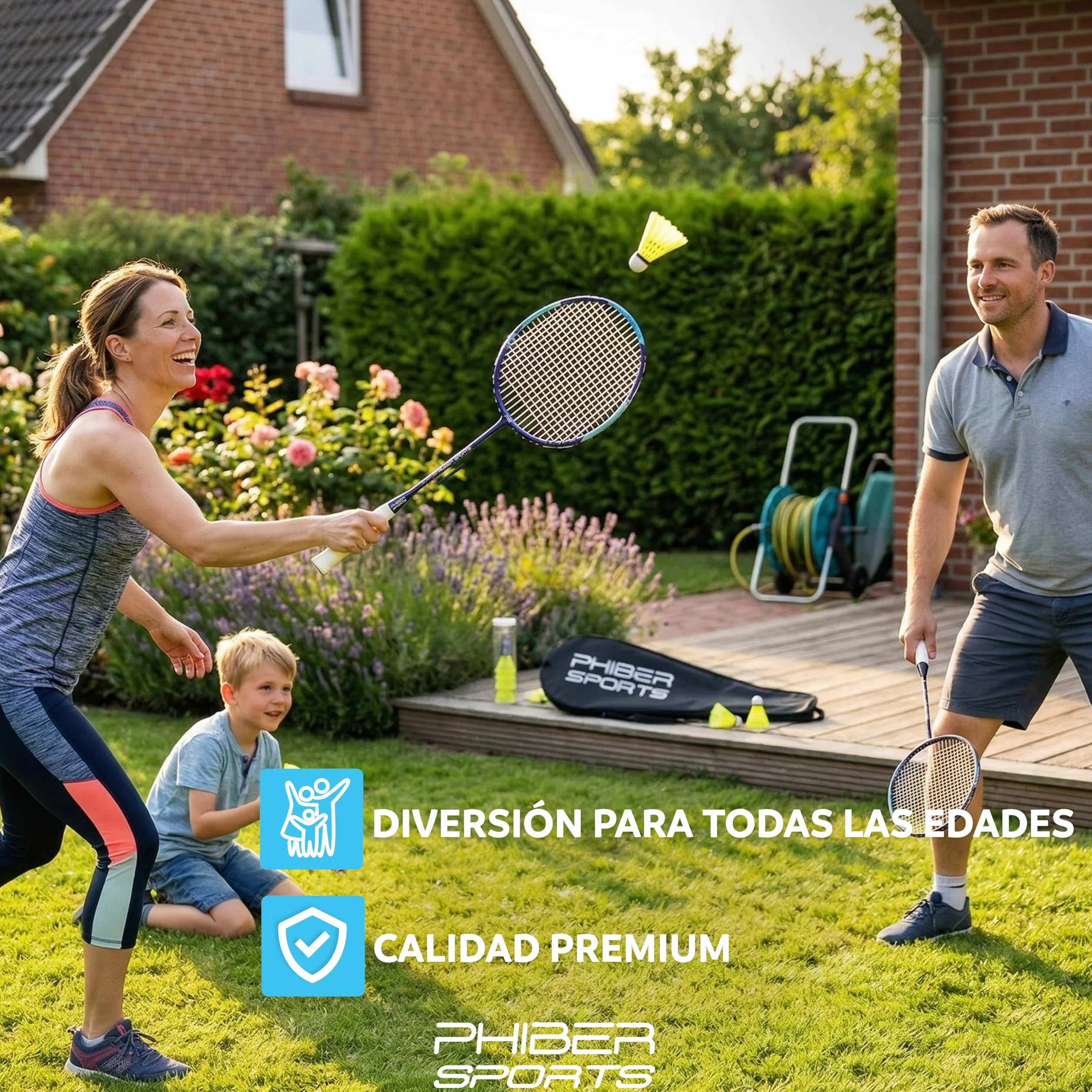 PHIBER-SPORTS Juego de raquetas de bádminton 2 raquetas 3 volantes bolsa para jardín parque