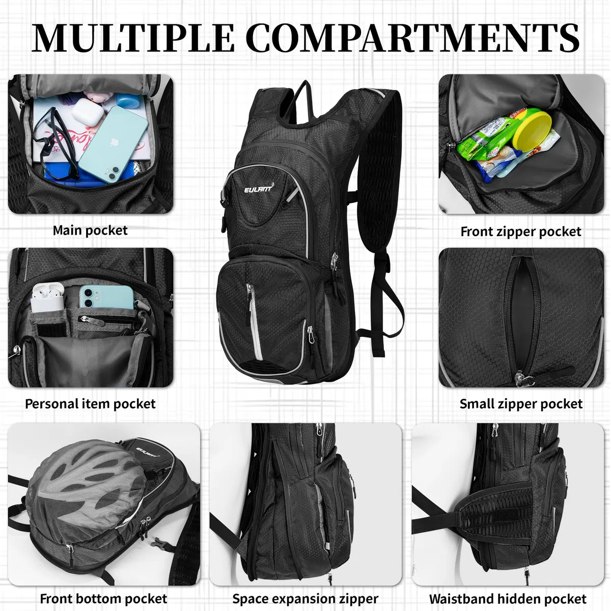 EULANT Pequeña Mochila para Bicicleta,12L Mochila de Hidratación Impermeable,Reflectoras Mochila de Ciclismo para MTB Senderismo Correr Natación Playa, con Capa de Aislamiento & red de pelota