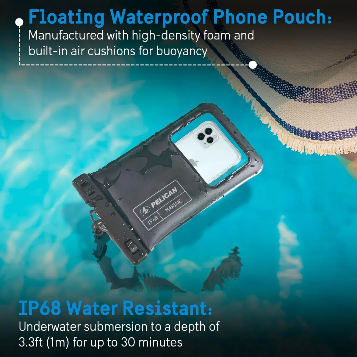 CASE-MATE Pelican Marine - Paquete de 2 Fundas Impermeables IP68 (tamaño XL) - Funda Flotante Impermeable para iPhone 14 Pro MAX / 13 Pro MAX / 12 Pro MAX / 11 / S23 Ultra/Pixel 7 - Negro sigiloso