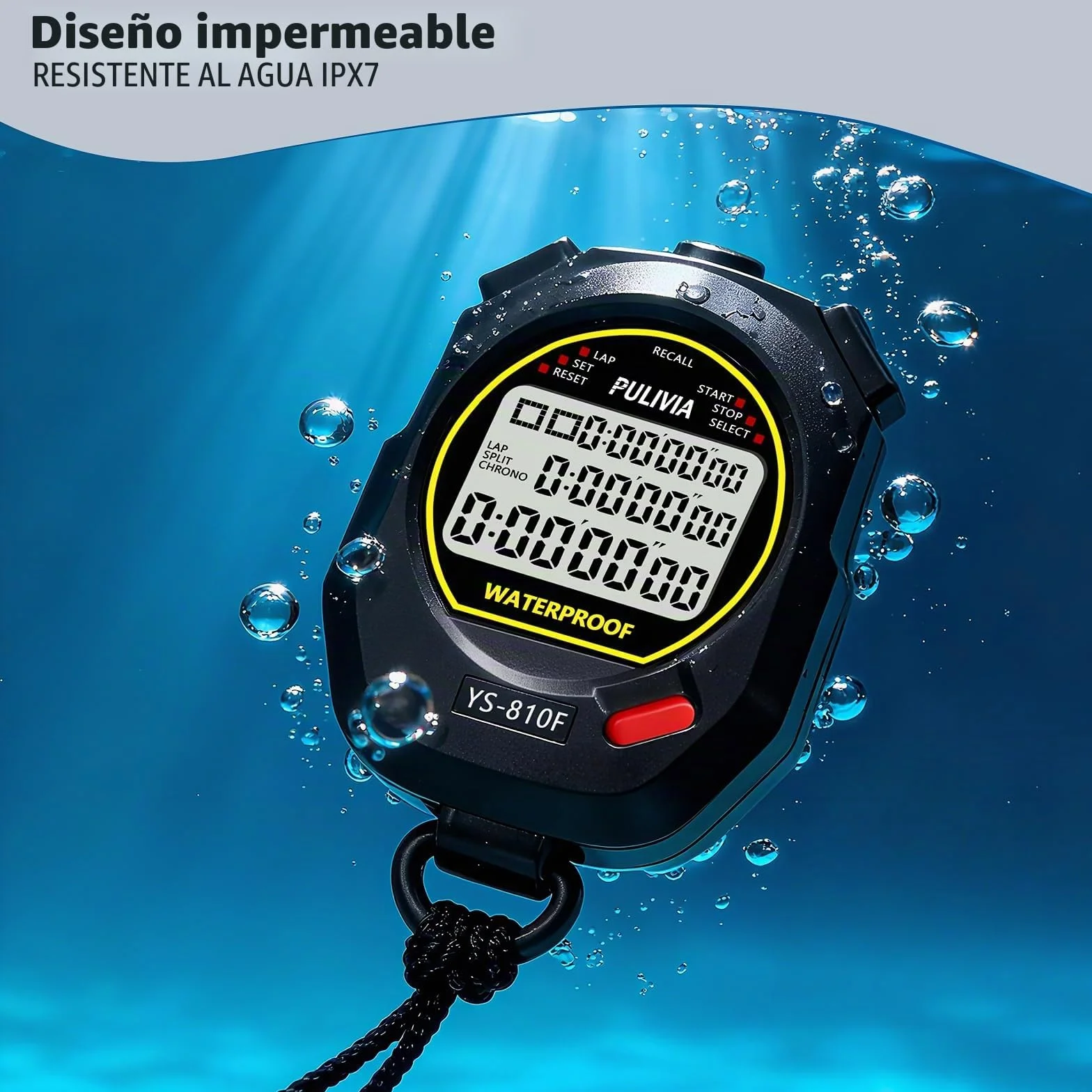 Cronómetro Deportivo Resistente al Agua, 10 Vueltas/Fracciones Temporizador Cuenta Regresiva, Alarma y Calendario, Pantalla Grande, Ideal para Entrenadores, Natación, Entrenamiento Deportivo
