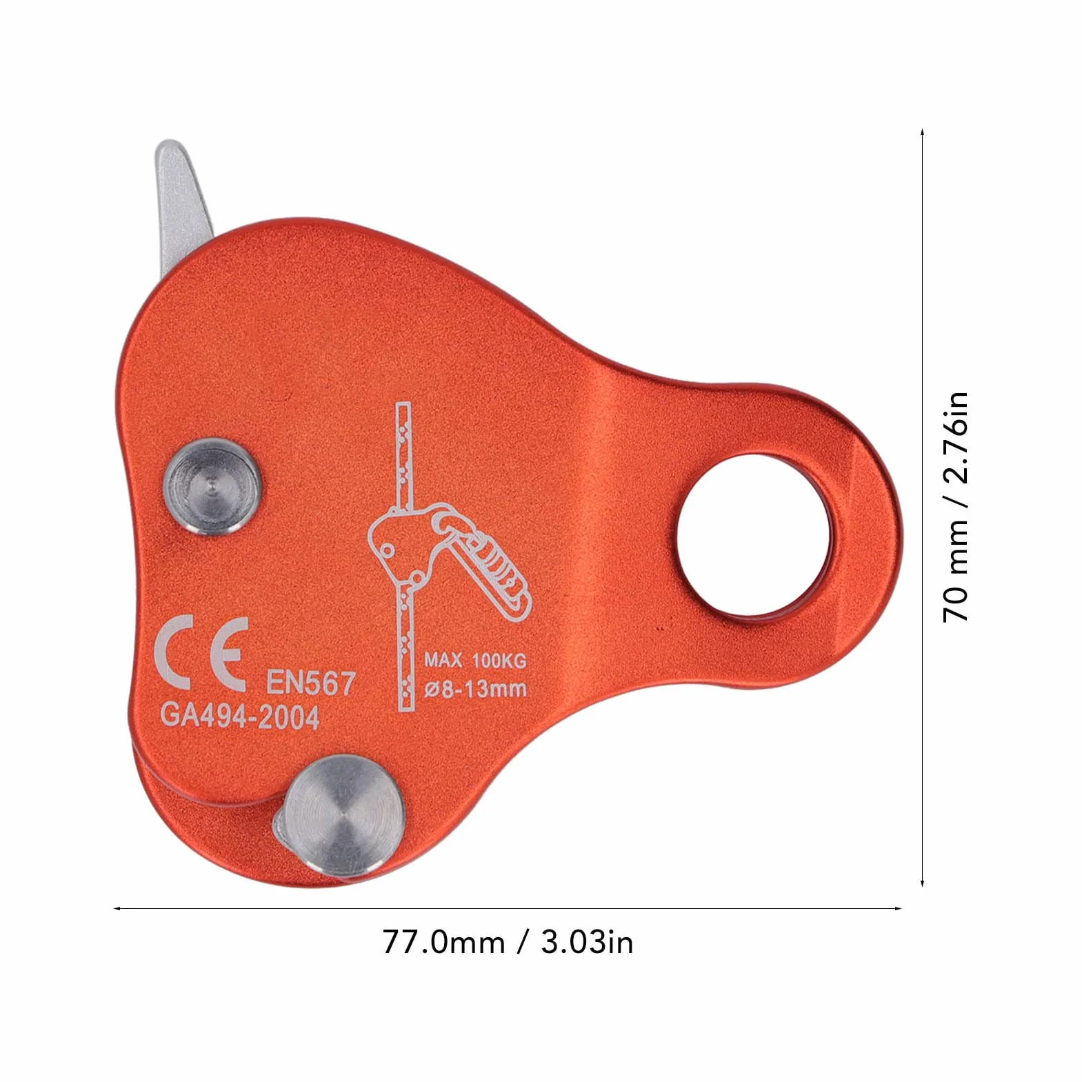 Keenso Agarre para Cuerda de Escalada Aleación de Aluminio Autoblocante 8‑13 Mm Tapón de Agarre para Cuerda de Escalada para Escalada Al Aire Montañismo (Naranja)