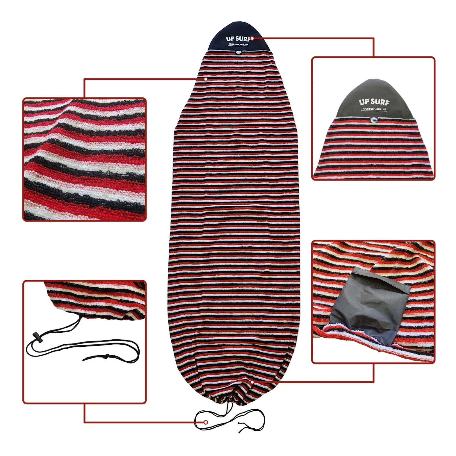 UPSURF Surfboard Sock Cover Long Board Light Protective Bag 5'11" 6'1" 6'4"